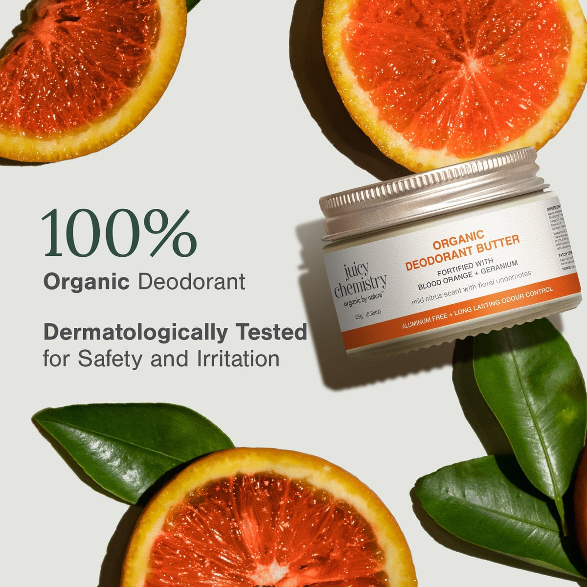 Organic Deodorant Jar Fortified with Blood Orange + Geranium, 25 g