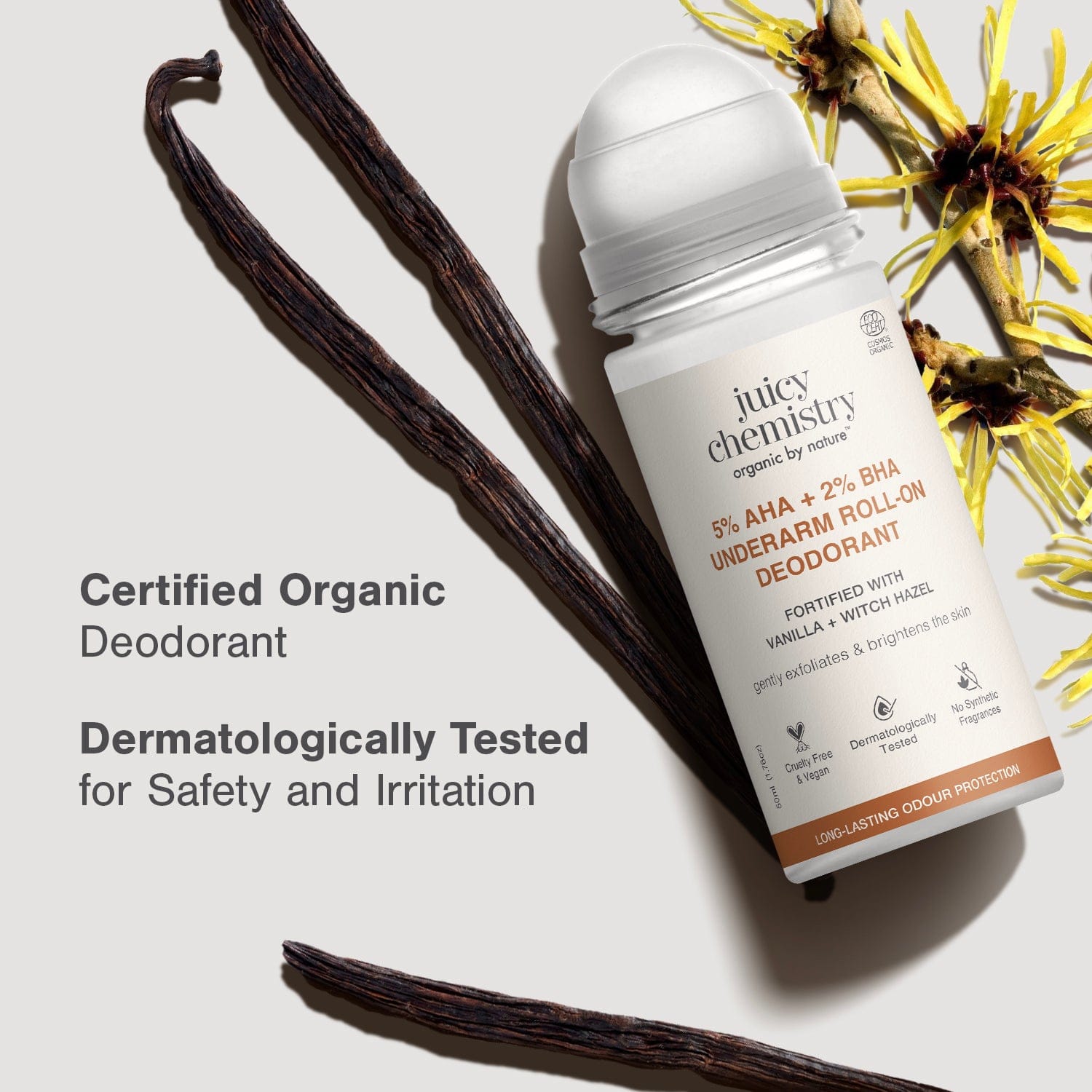 5% AHA + 2% BHA Underarm Roll-on Deodorant Fortified with Vanilla + Witch Hazel