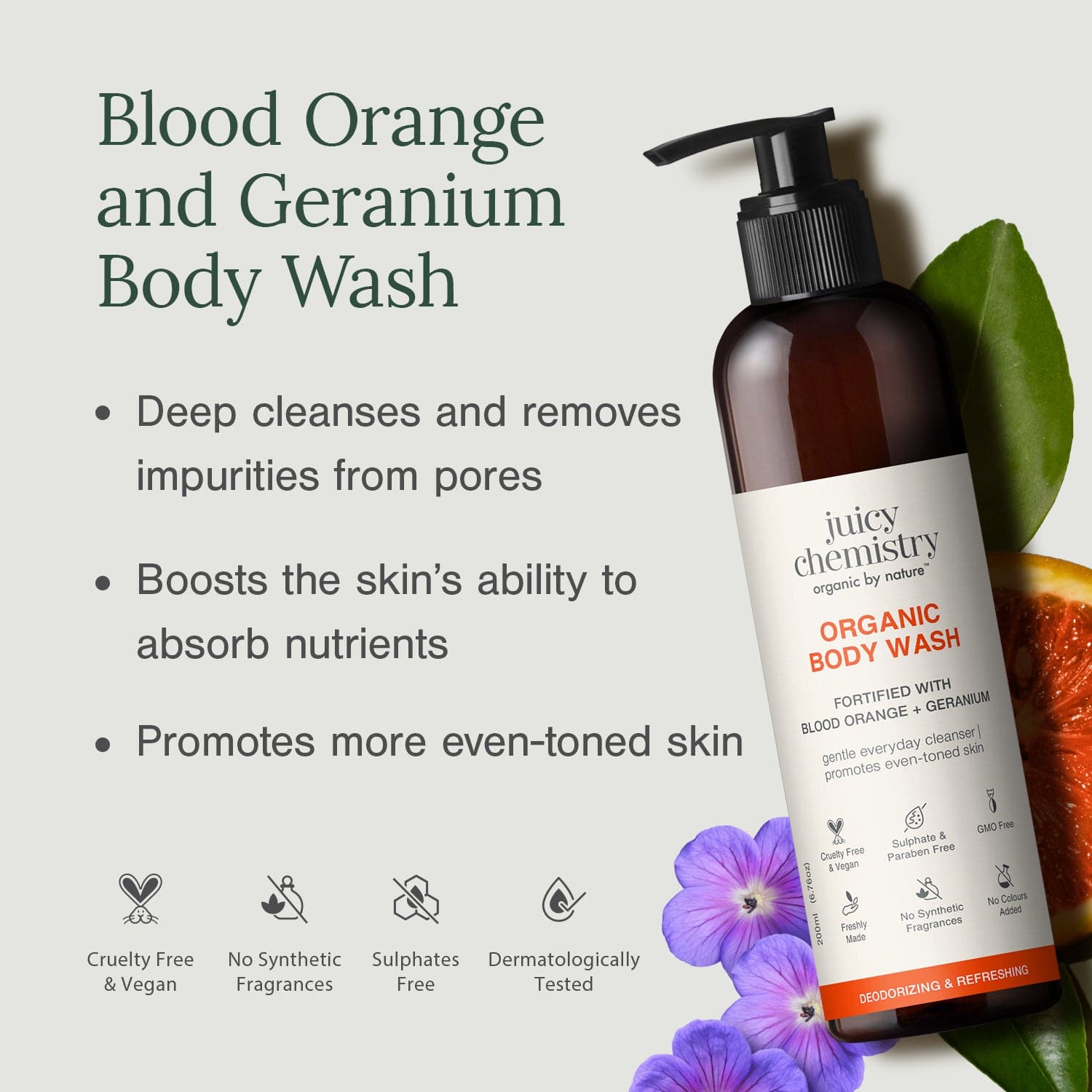 Organic Body Wash Fortified with Blood Orange + Geranium