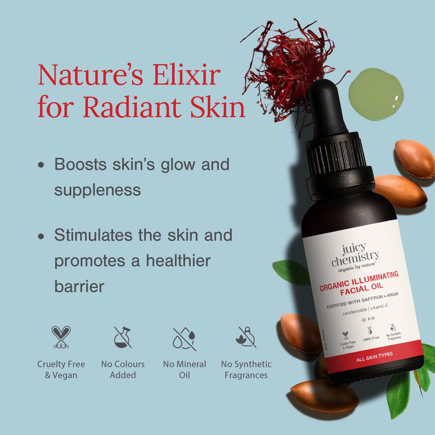 Organic Illuminating Facial Oil Fortified with Saffron + Argan