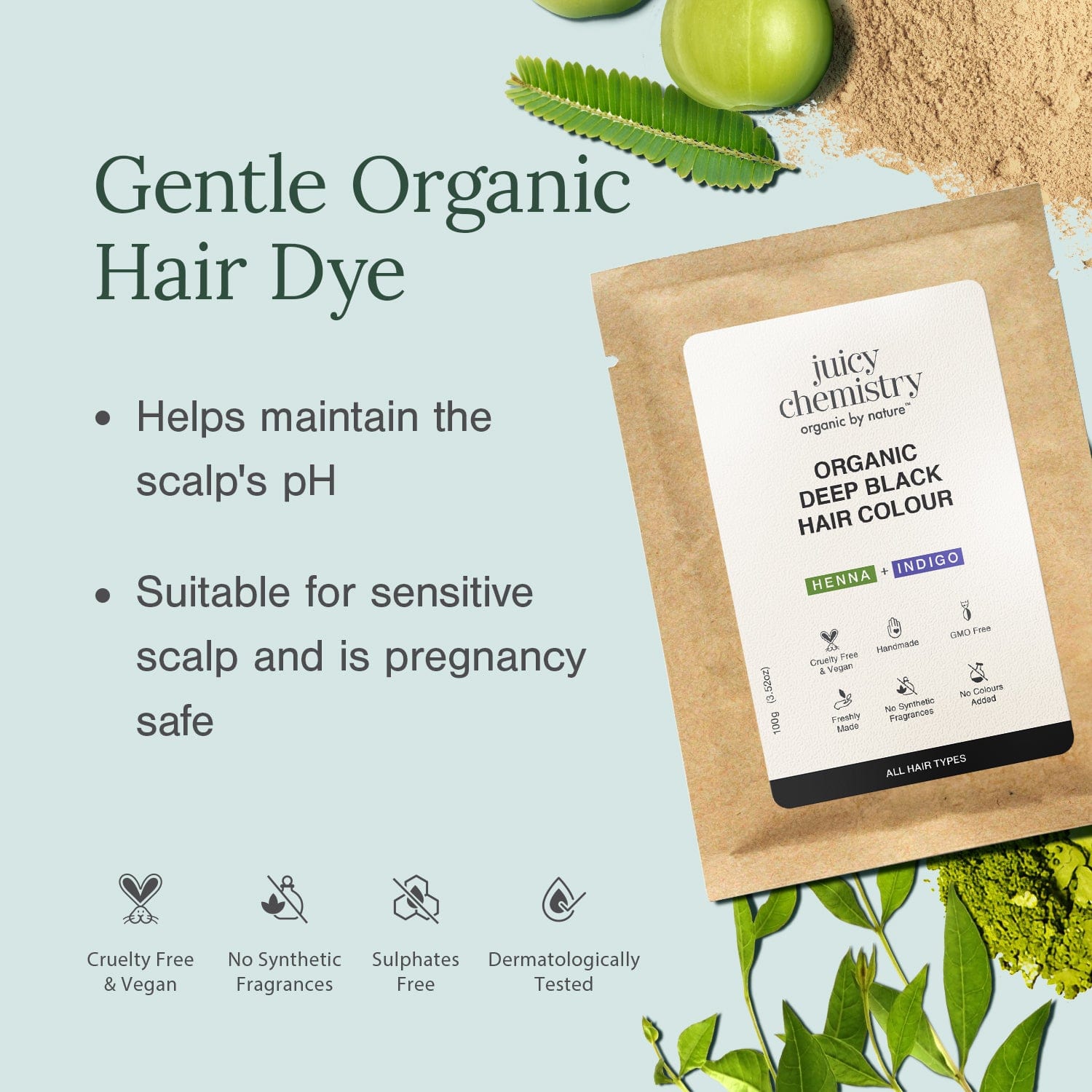 Organic Deep Black Hair Colour Fortified with Henna + Amla