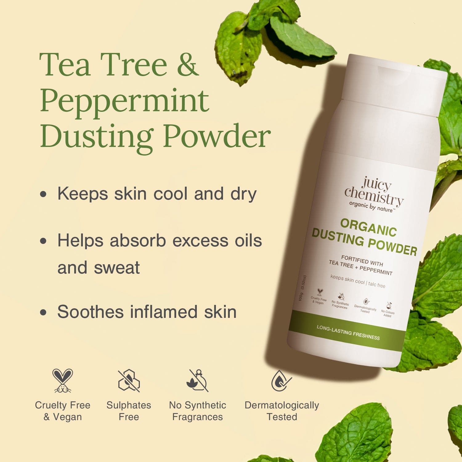 Organic Dusting Powder Fortified Tea Tree + Peppermint