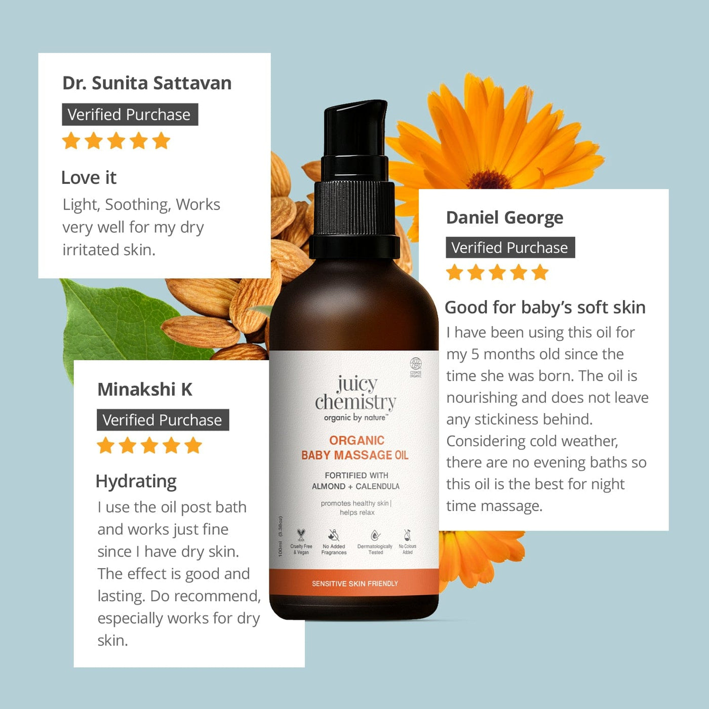 Almond, Calendula & Vitamin E Organic Baby Massage Oil image 3