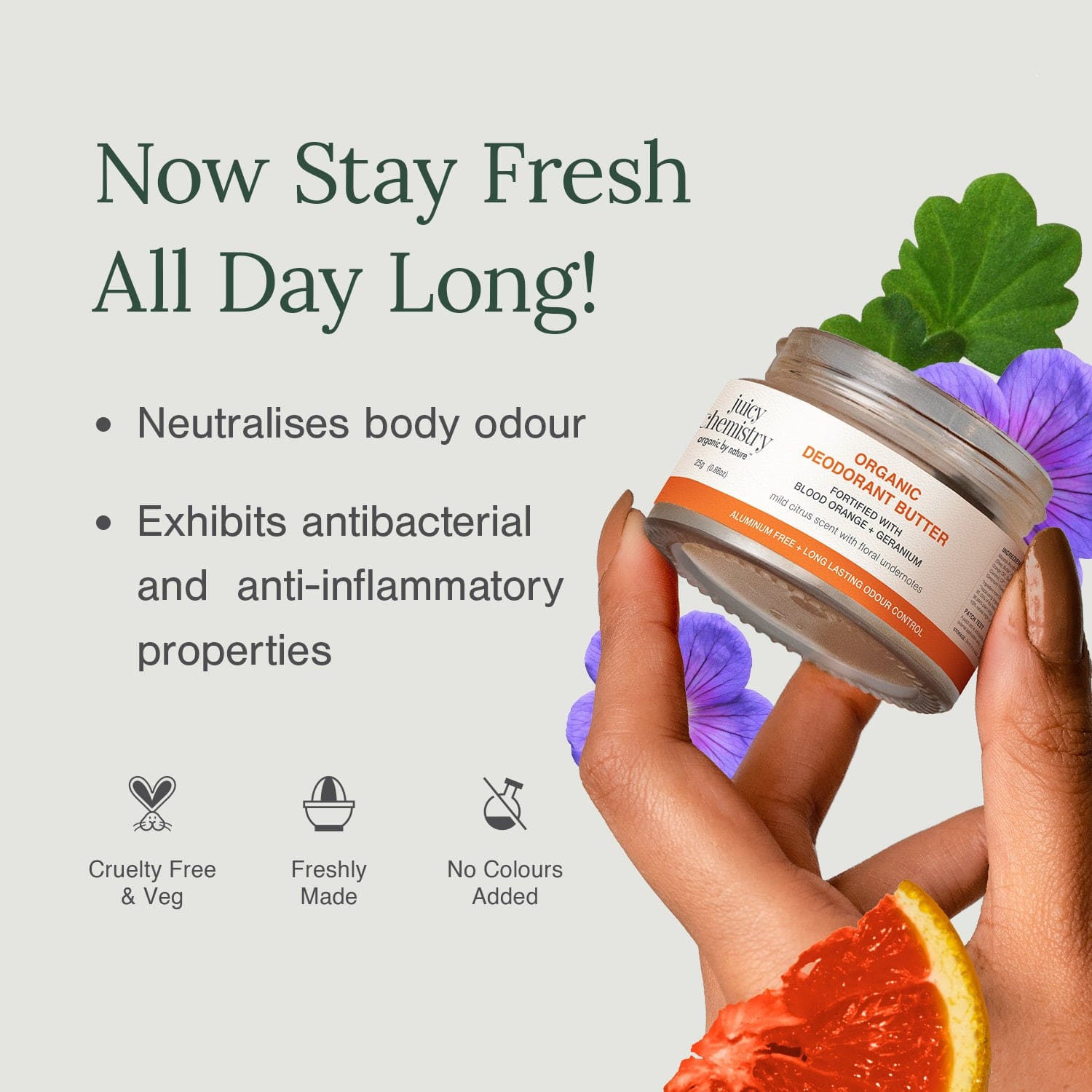 Organic Deodorant Jar Fortified with Blood Orange + Geranium, 25 g