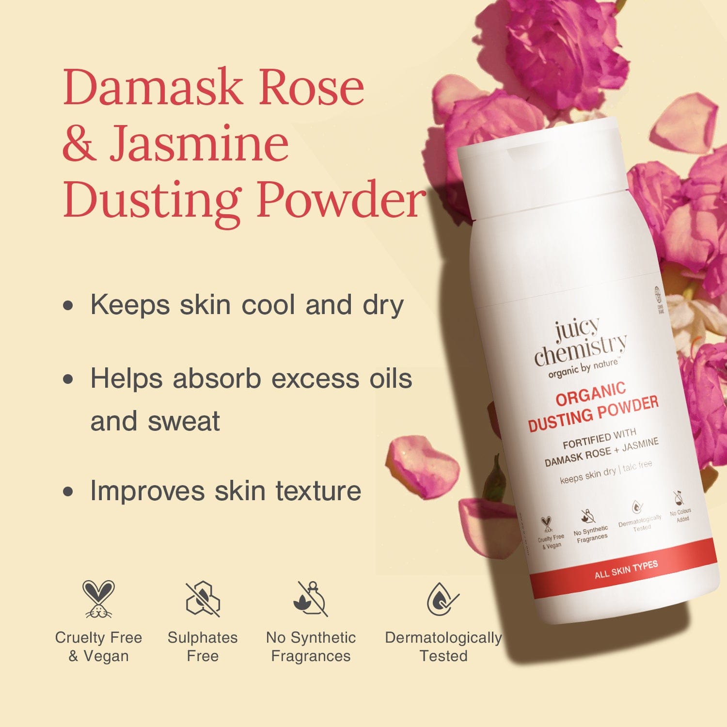 Organic Dusting Powder Fortified with Damask Rose + Jasmine