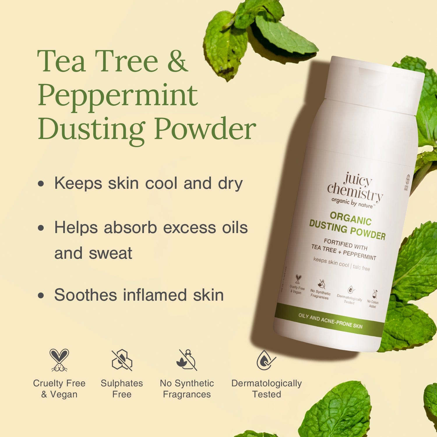 Organic Dusting Powder Fortified Tea Tree + Peppermint