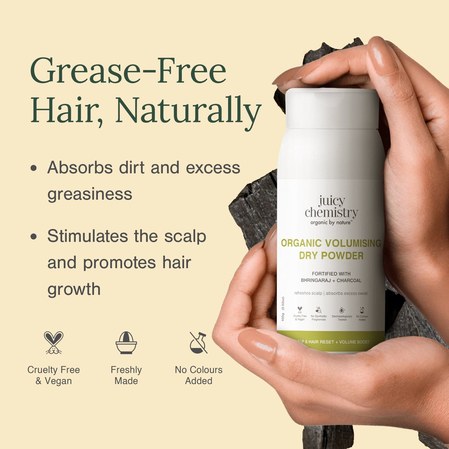 Organic Volumising Dry Powder - Bhringaraj + Charcoal