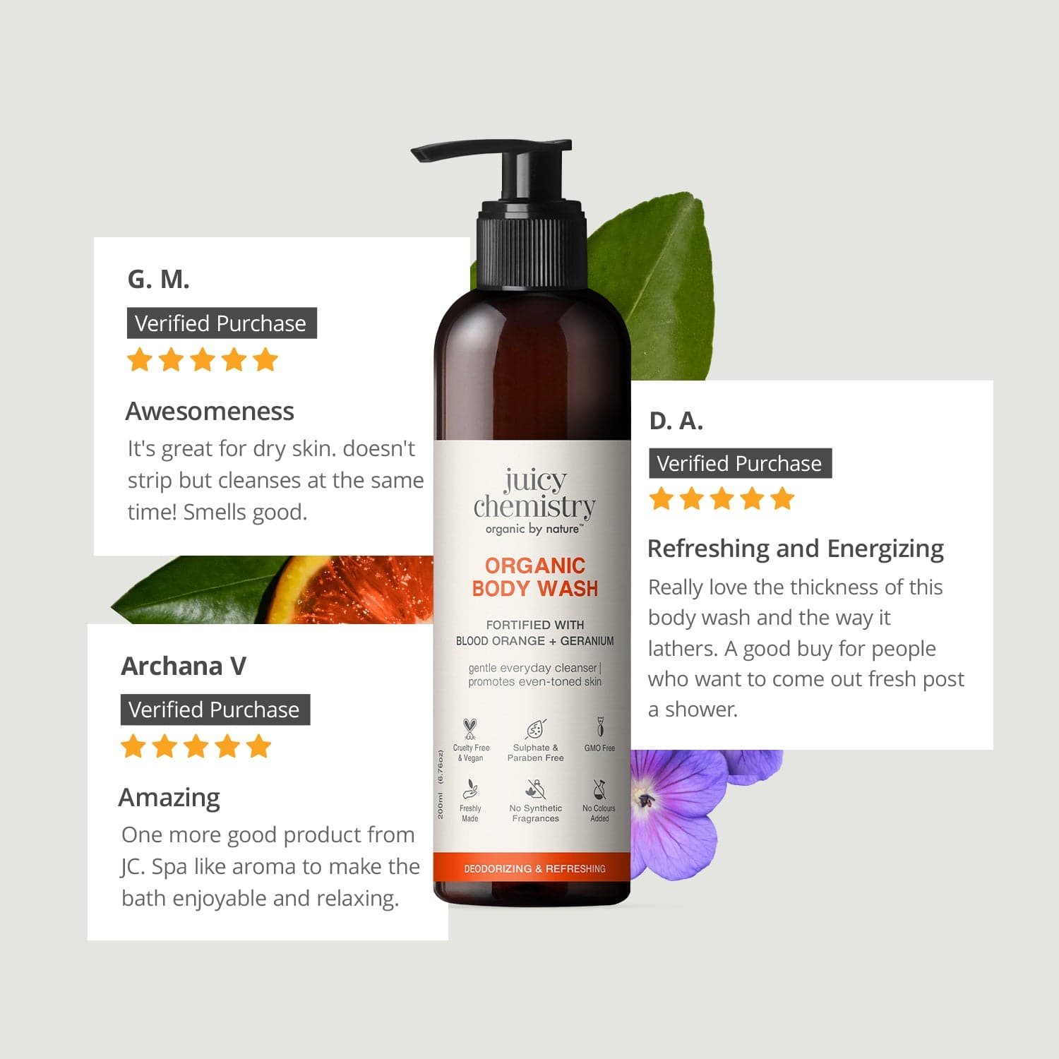 Organic Body Wash Fortified with Blood Orange + Geranium