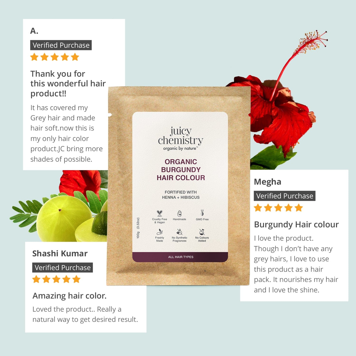 Organic Burgundy Hair Colour Fortified with Henna + Amla