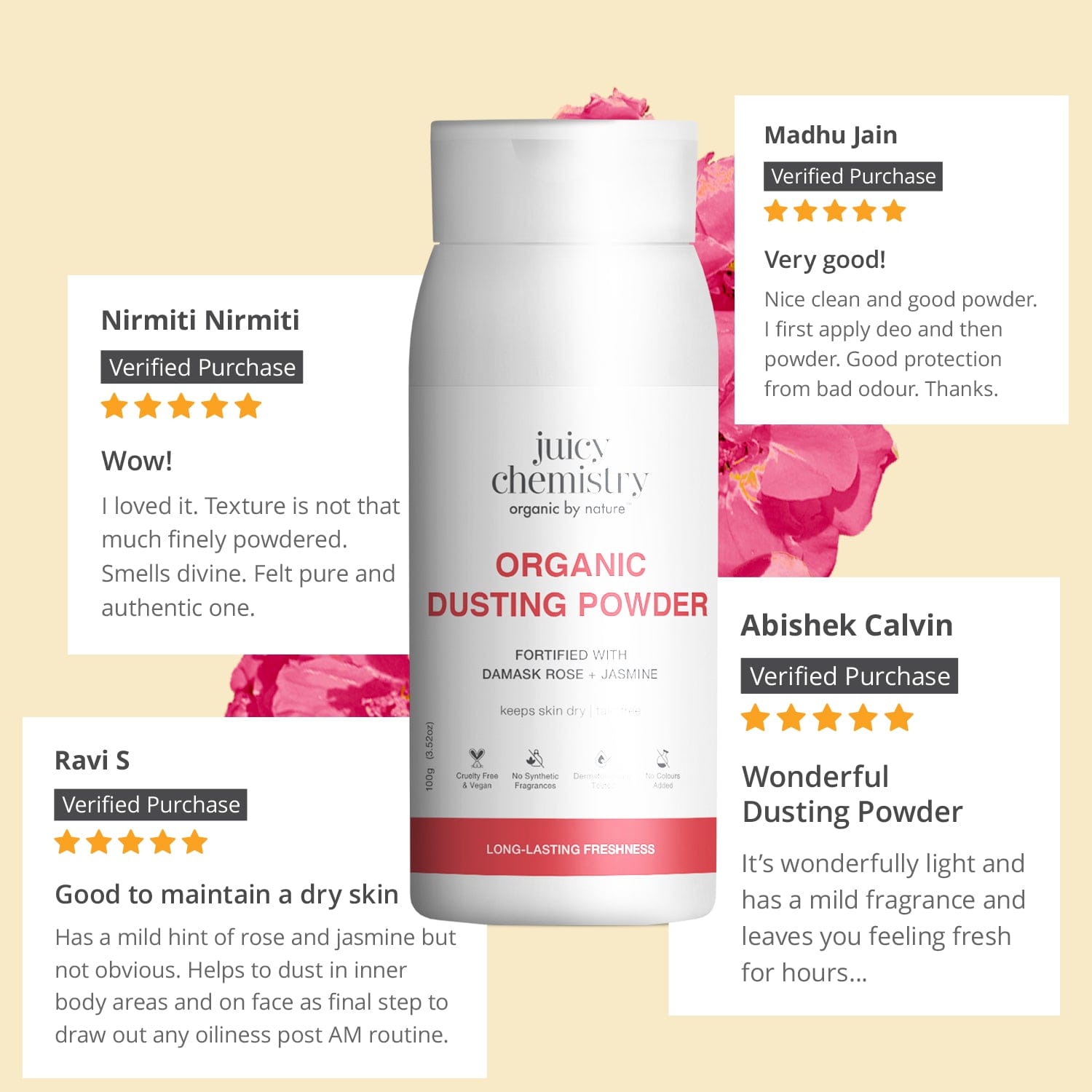 Organic Dusting Powder Fortified Damask Rose + Jasmine