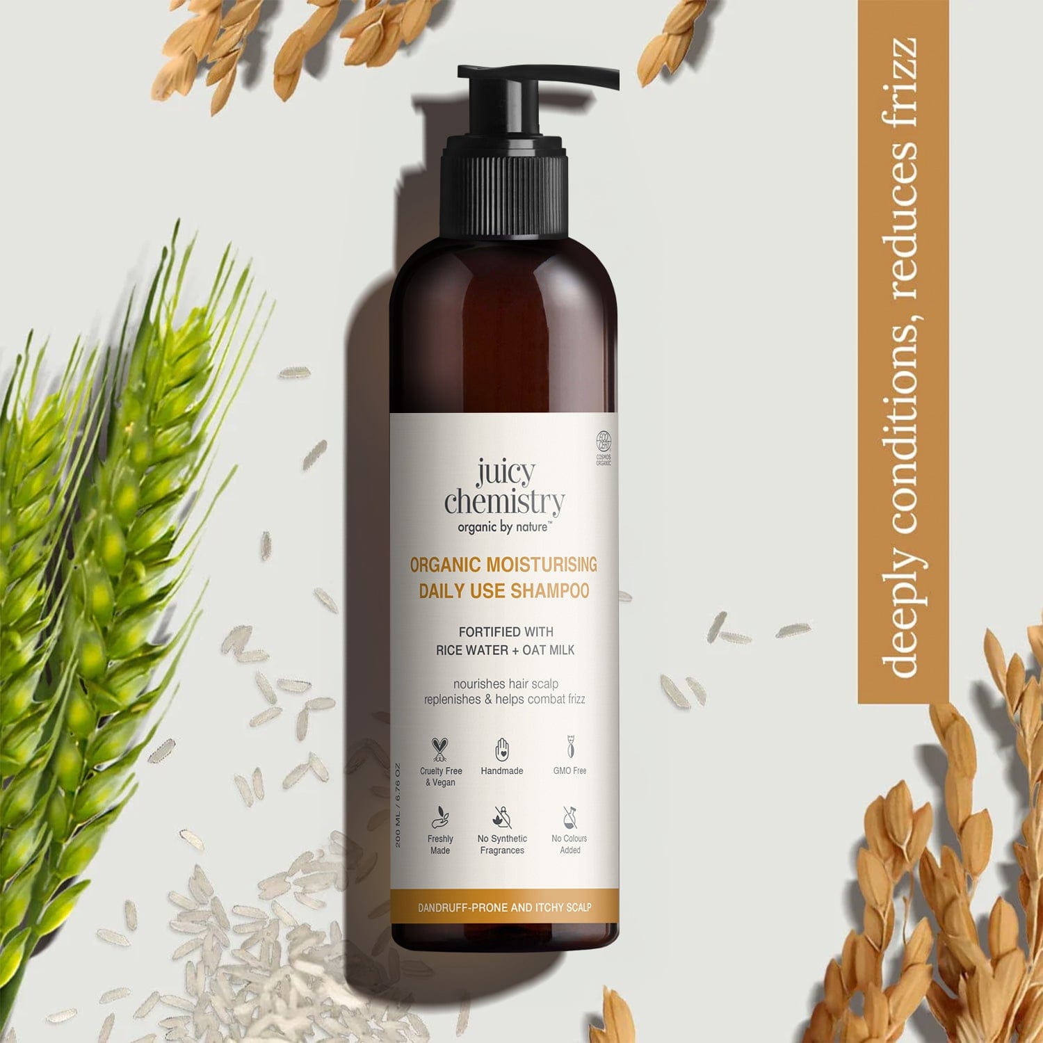 Certified Organic Moisturising Daily Use Shampoo Fortified with Rice Water + Oat Milk