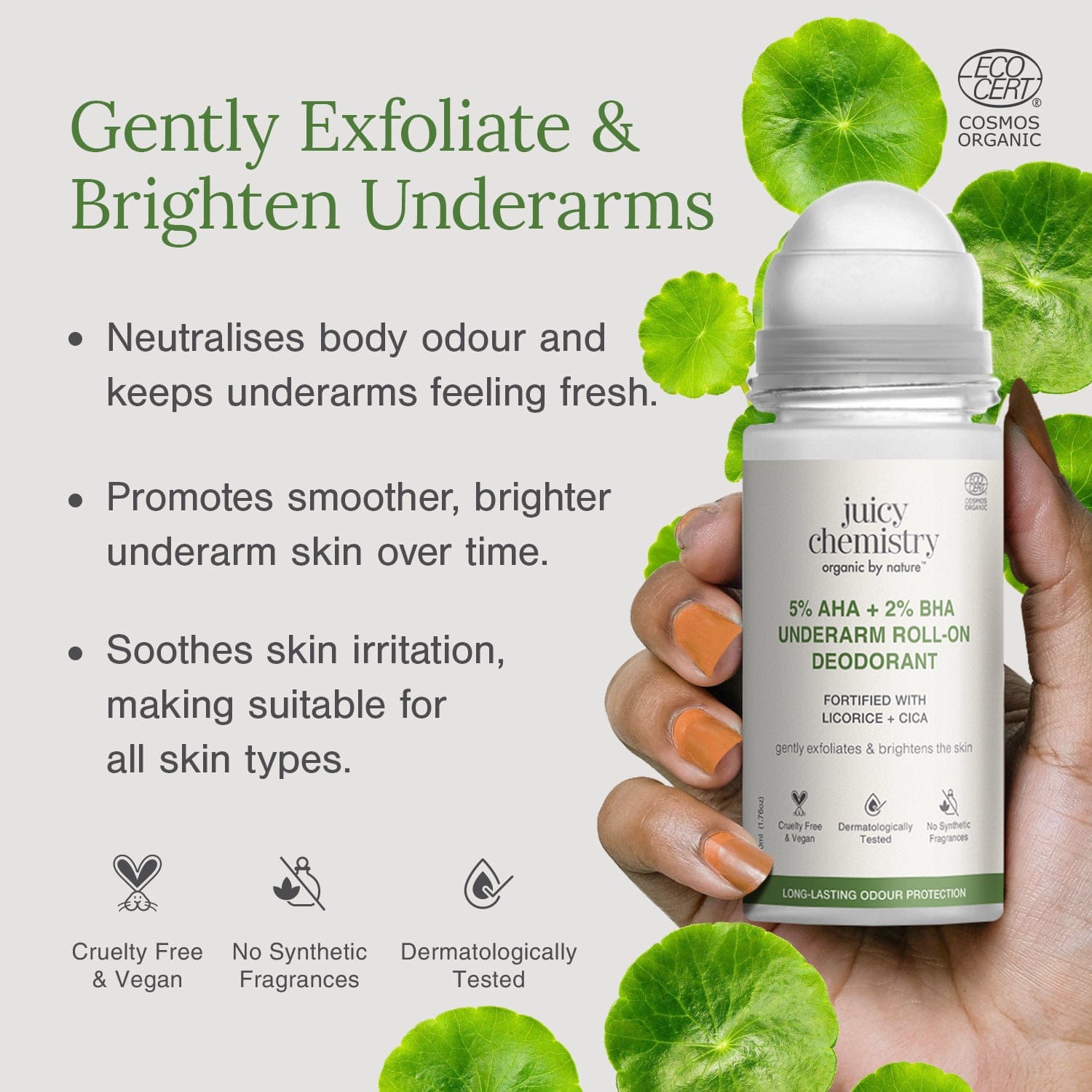 5% AHA + 2% BHA Underarm Roll-on Deodorant Fortified with Vanilla + Witch Hazel