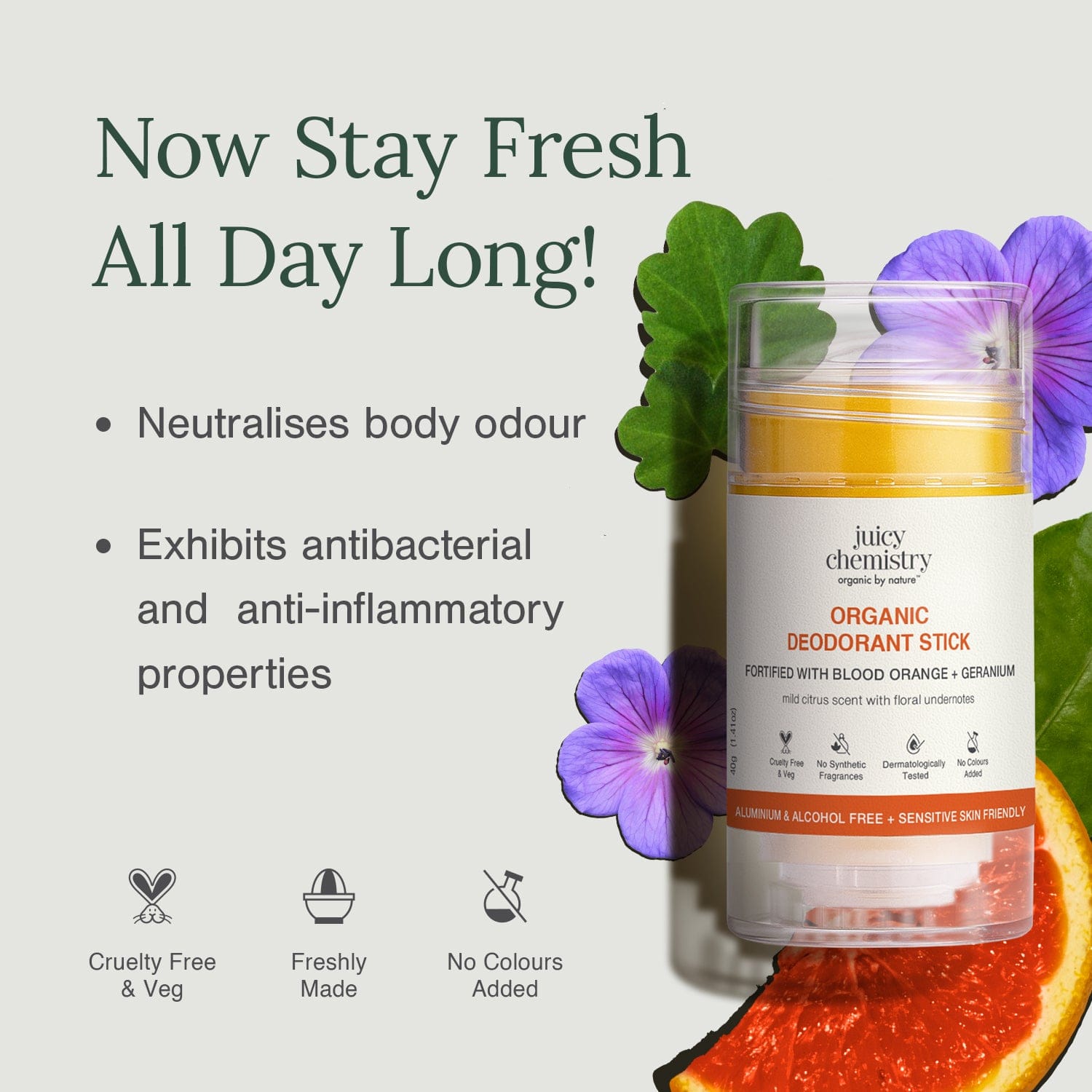 Organic Deodorant Stick Fortified with Blood Orange + Geranium