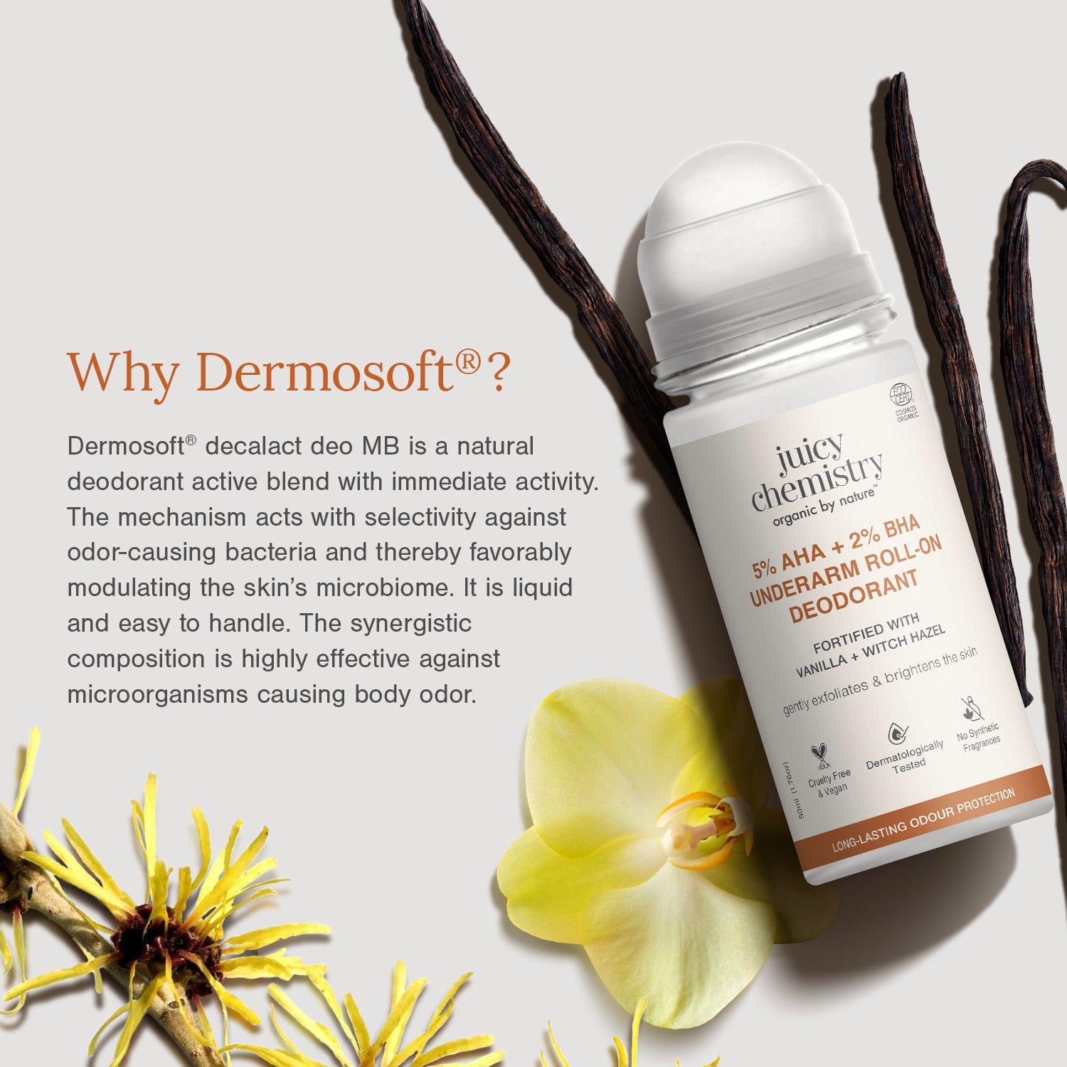 5% AHA + 2% BHA Underarm Roll-on Deodorant Fortified with Vanilla + Witch Hazel