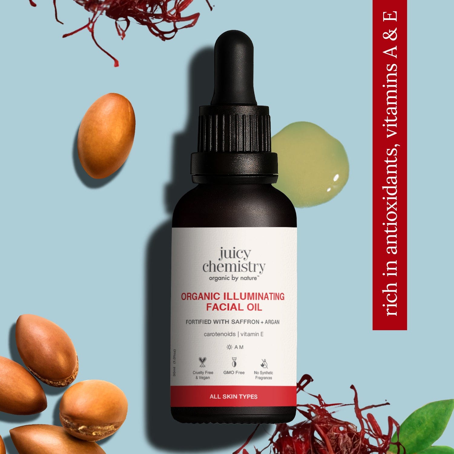 Organic Illuminating Facial Oil Fortified with Saffron + Argan