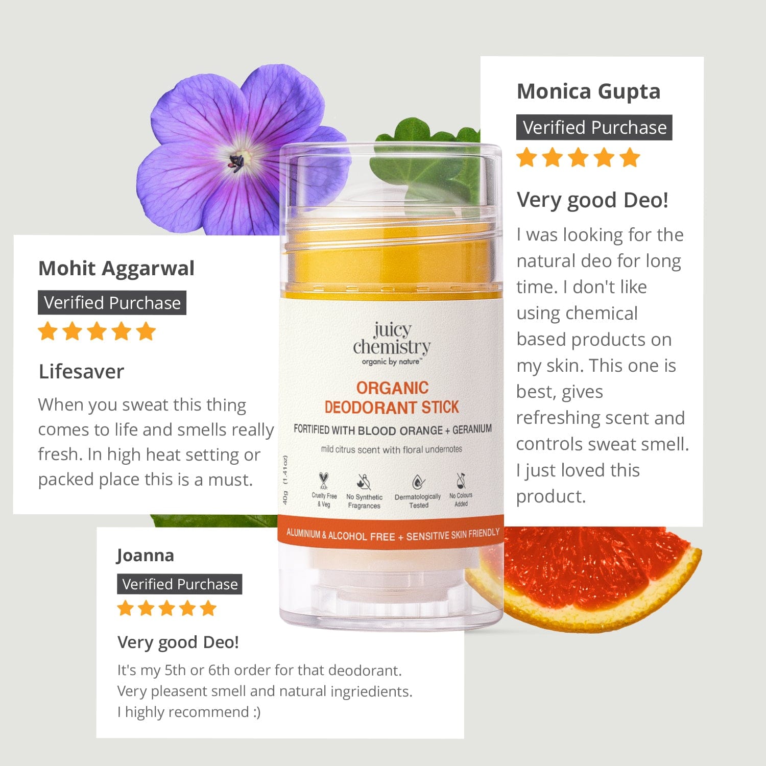 Organic Deodorant Stick Fortified with Blood Orange + Geranium