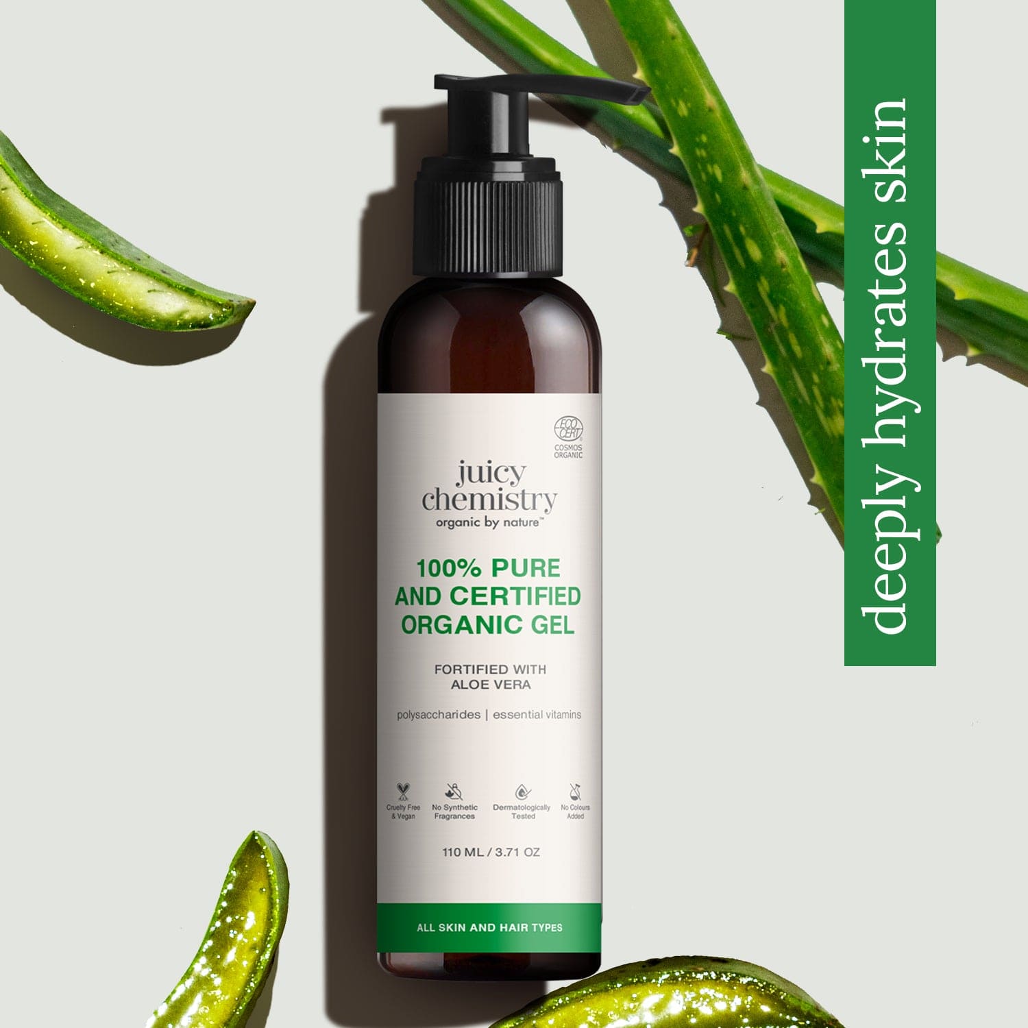 100% Pure Certified Organic Aloe Vera Gel for Face Skin Hair