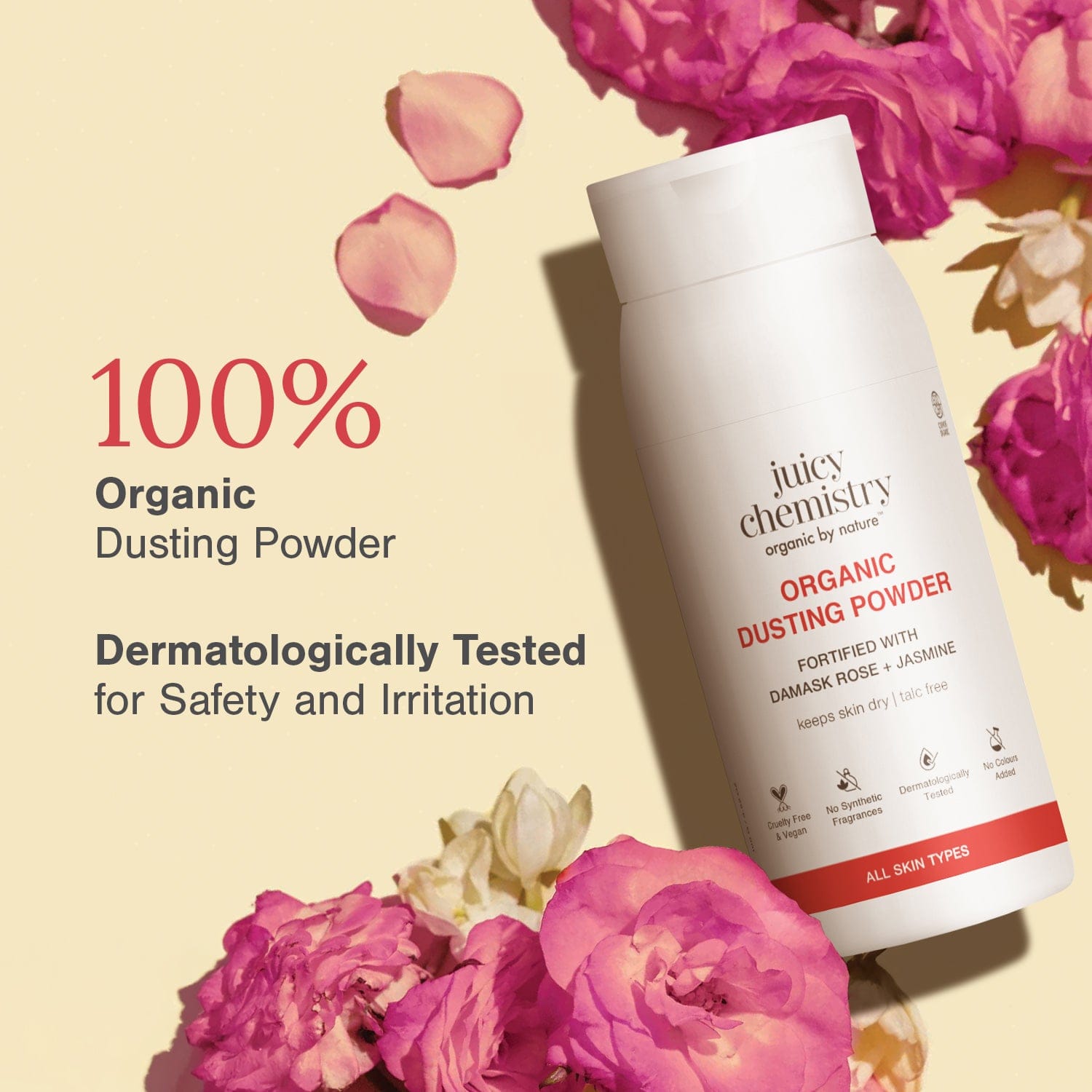 Organic Dusting Powder Fortified with Damask Rose + Jasmine..