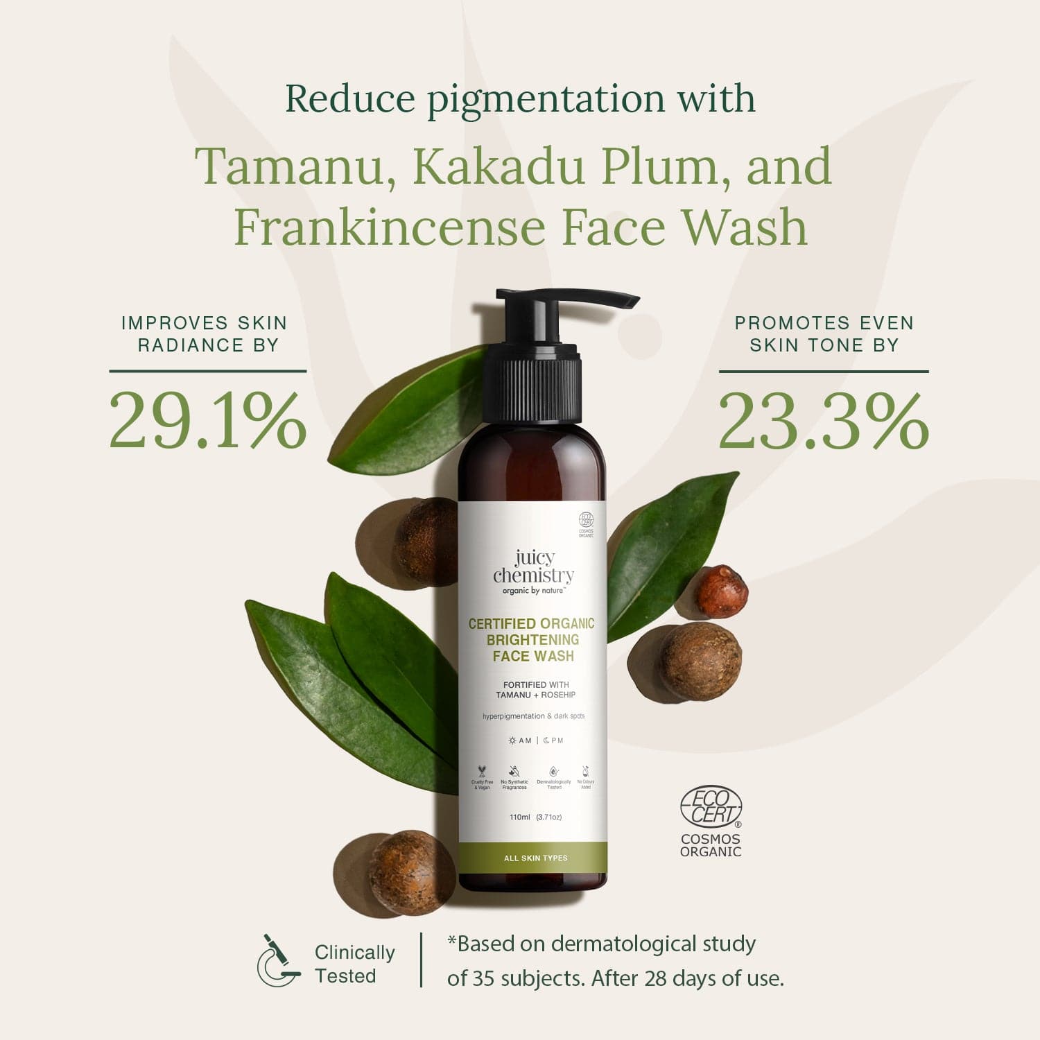 Organic Brightening Face Wash Fortified with Tamanu + Rosehip