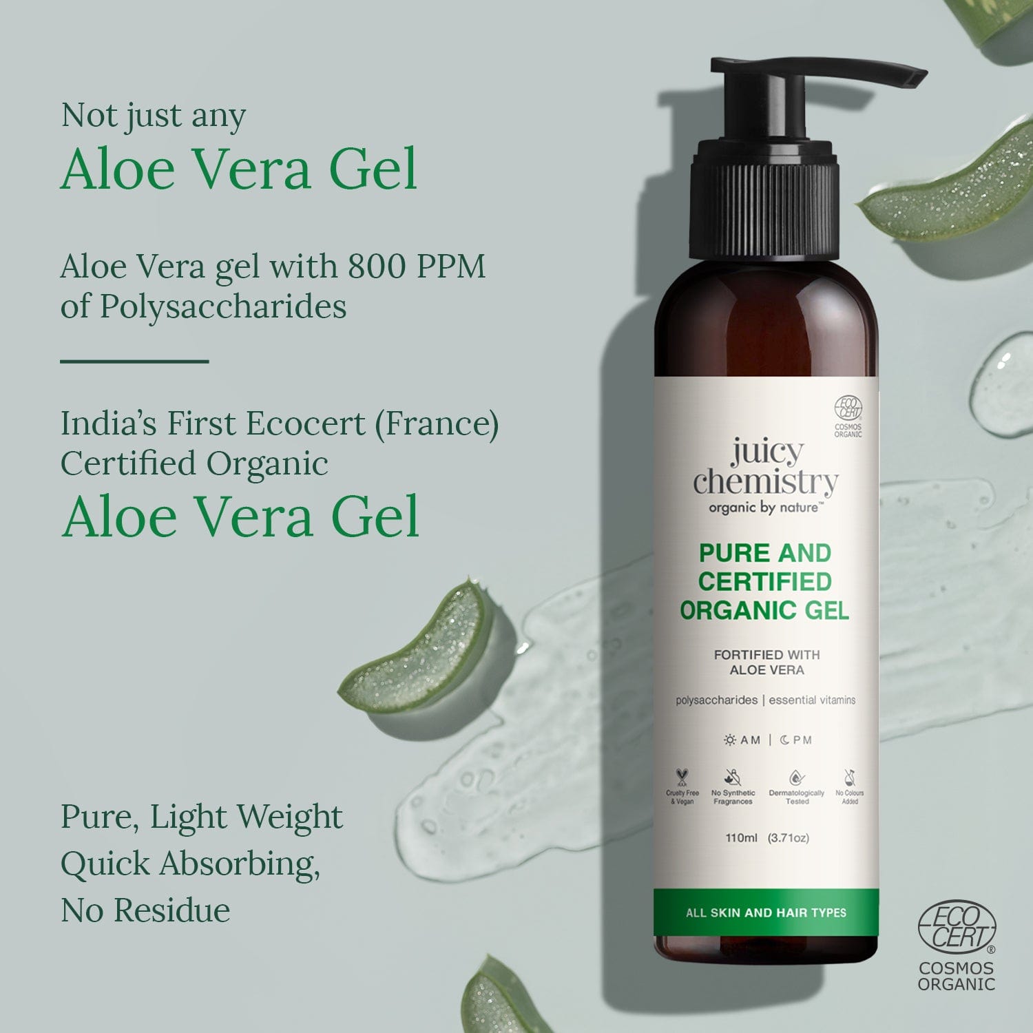 100% Pure and Certified Organic Aloe Vera Gel (Unscented)
