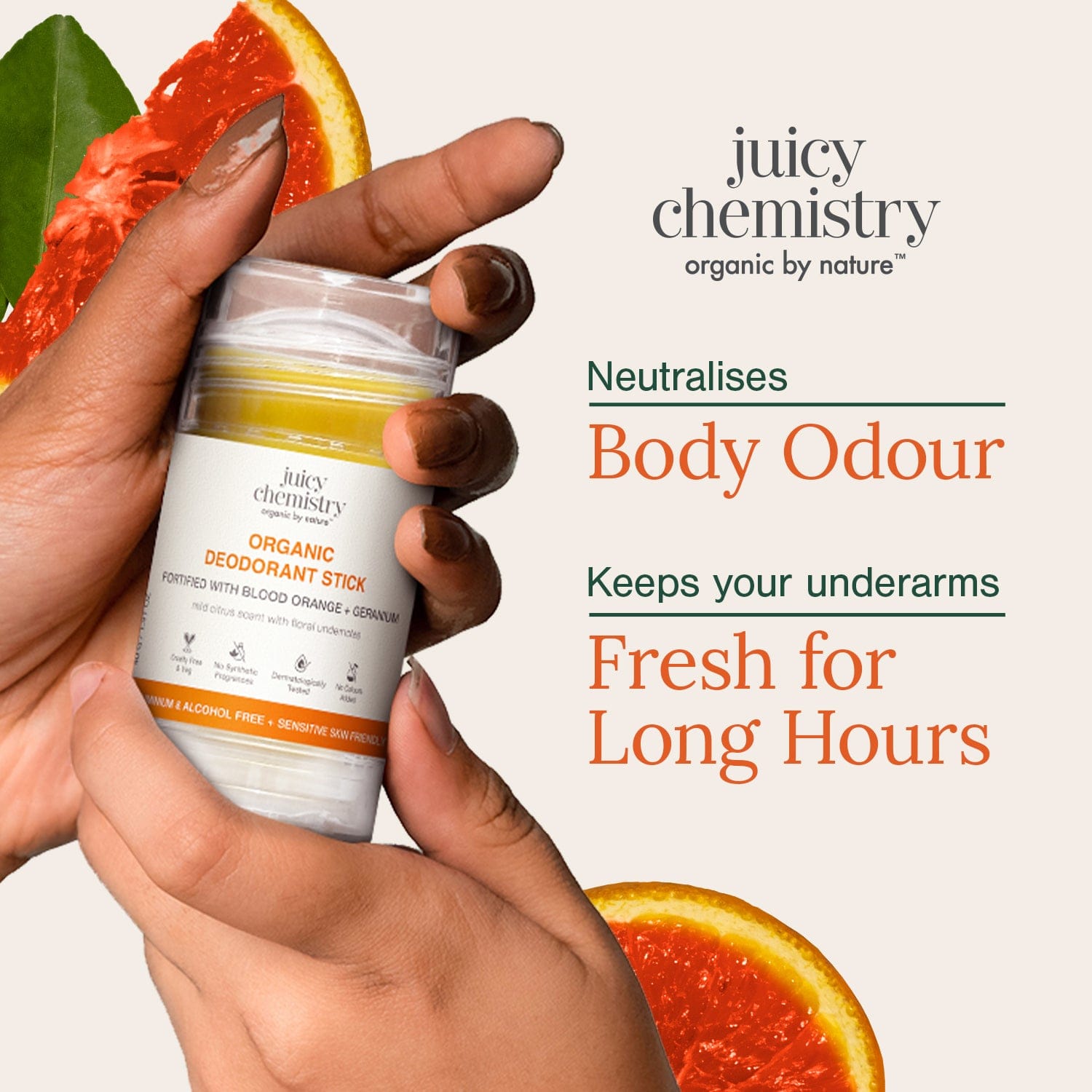 Organic Deodorant Stick Fortified with Blood Orange + Geranium