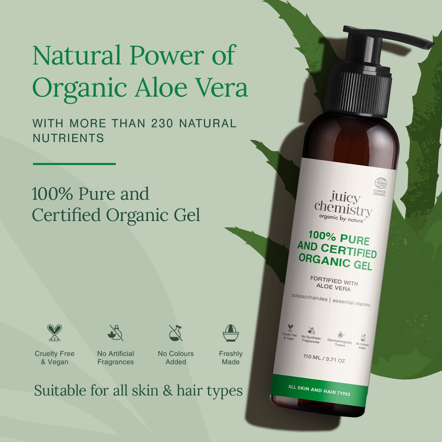 100% Pure and Certified Organic Aloe Vera Gel (Unscented)