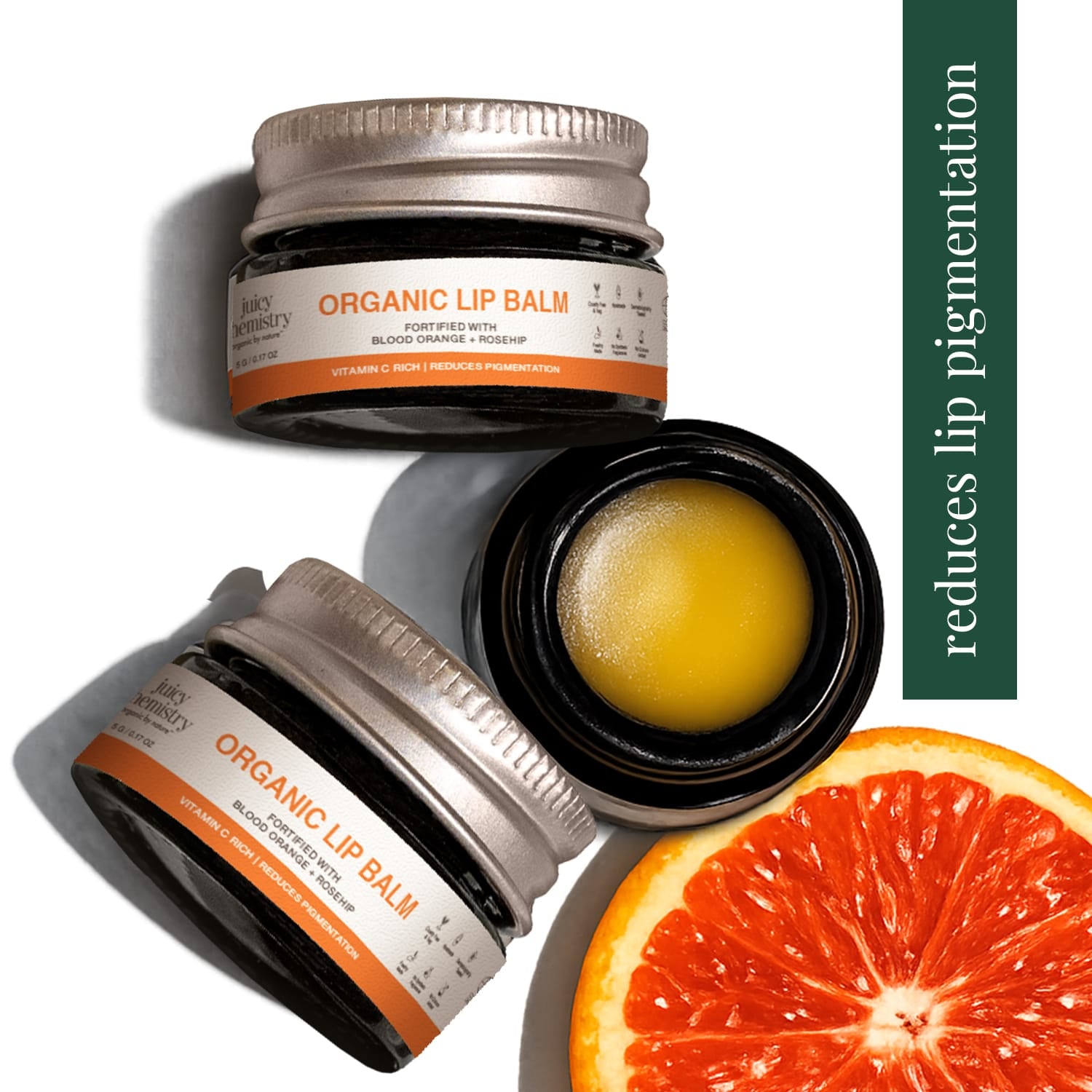 Juicy Chemistry Organic Lip Balm, Blood Orange and Rosehip, 5 g tub