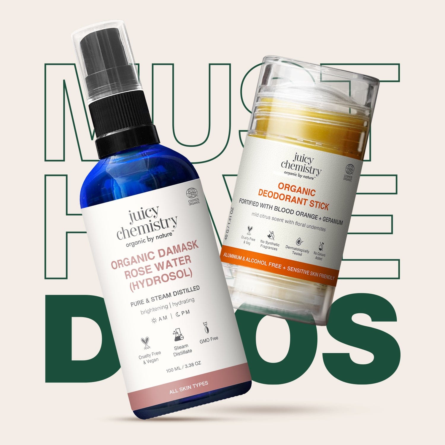 Blood Orange and Geranium Deodorant, 40 g & Bulgarian Rose Water (Hydrosol), 100 ml