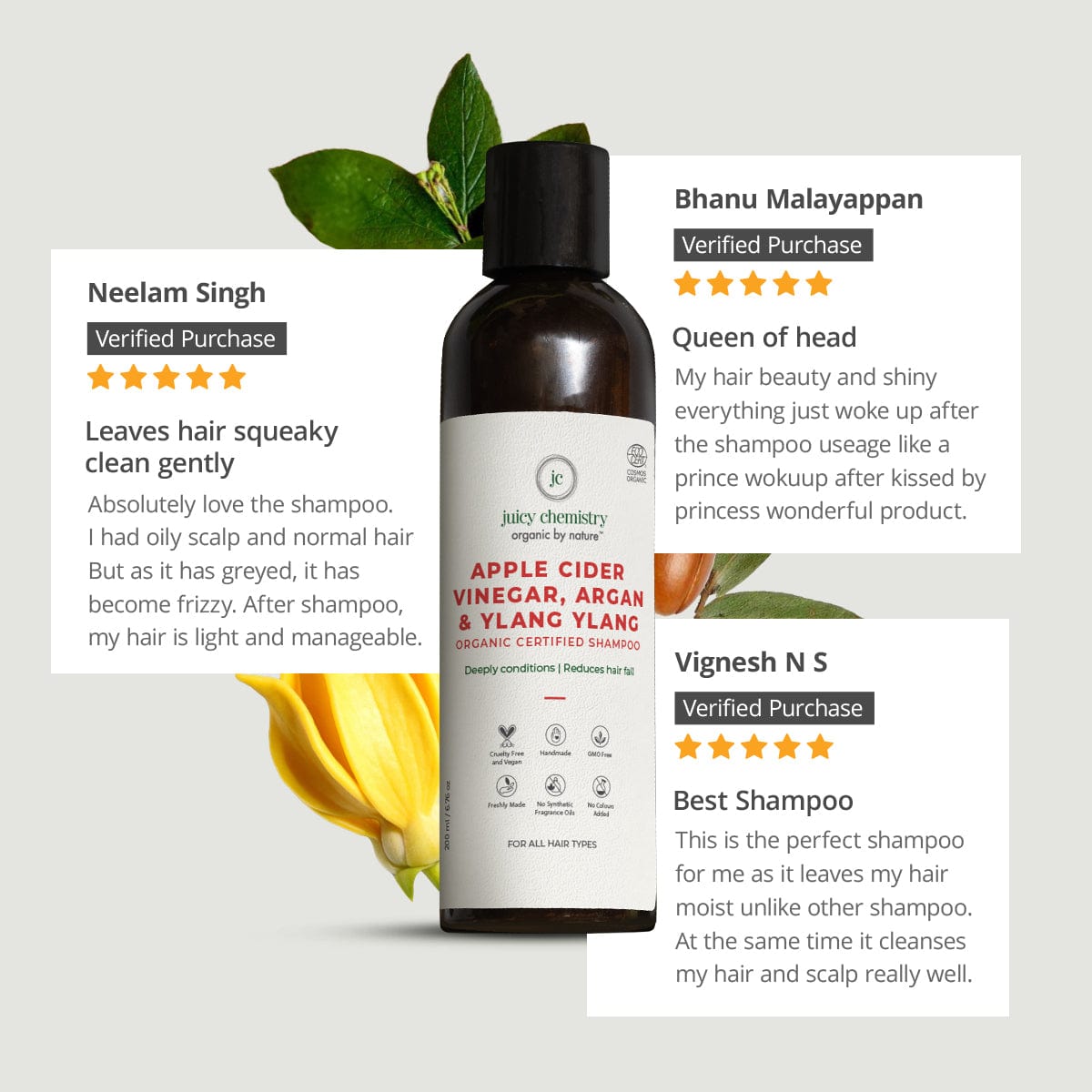 Certified Organic Apple Cider Vinegar, Argan and Ylang Ylang Shampoo - Customer Review