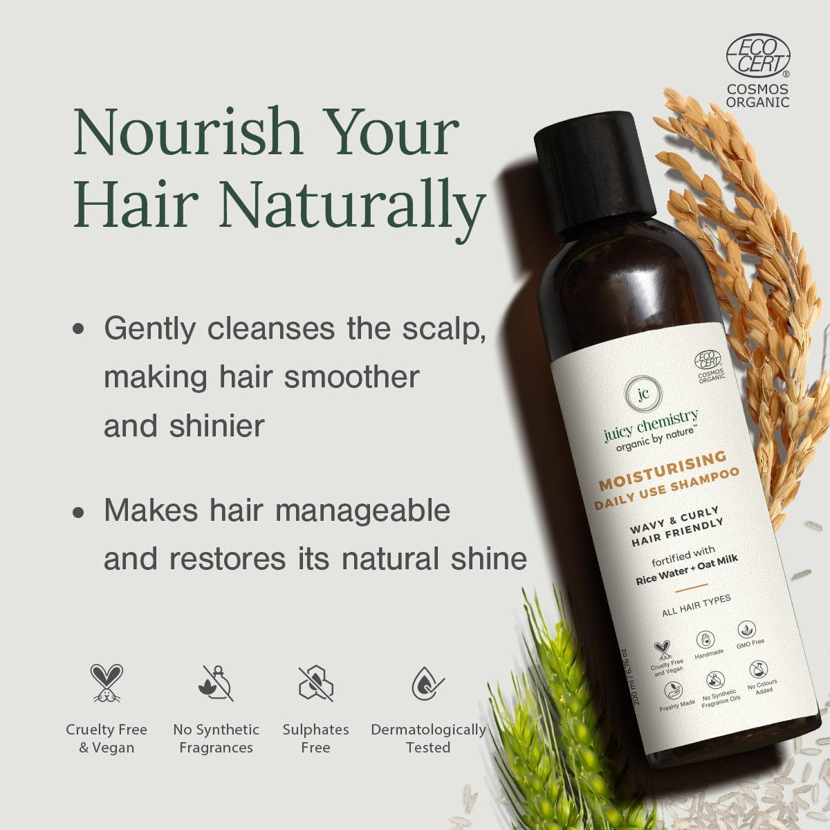 Certified Organic Moisturising Daily Use Shampoo for Dry and Frizzy Hair - Product Benefit