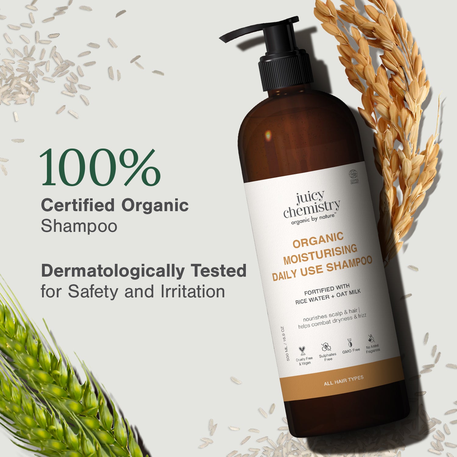 Certified Organic Moisturising Daily Use Shampoo, 500 ml