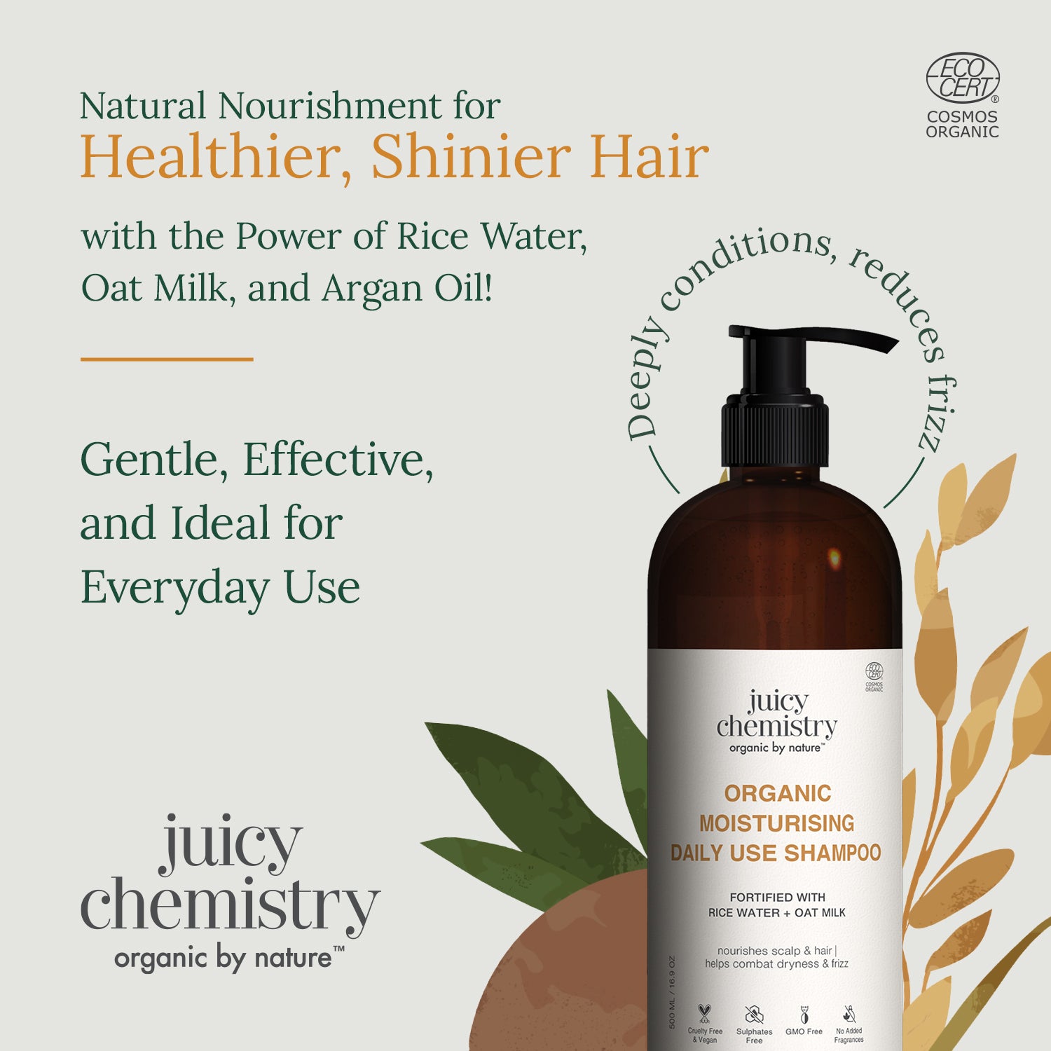 Certified Organic Moisturising Daily Use Shampoo, 500 ml