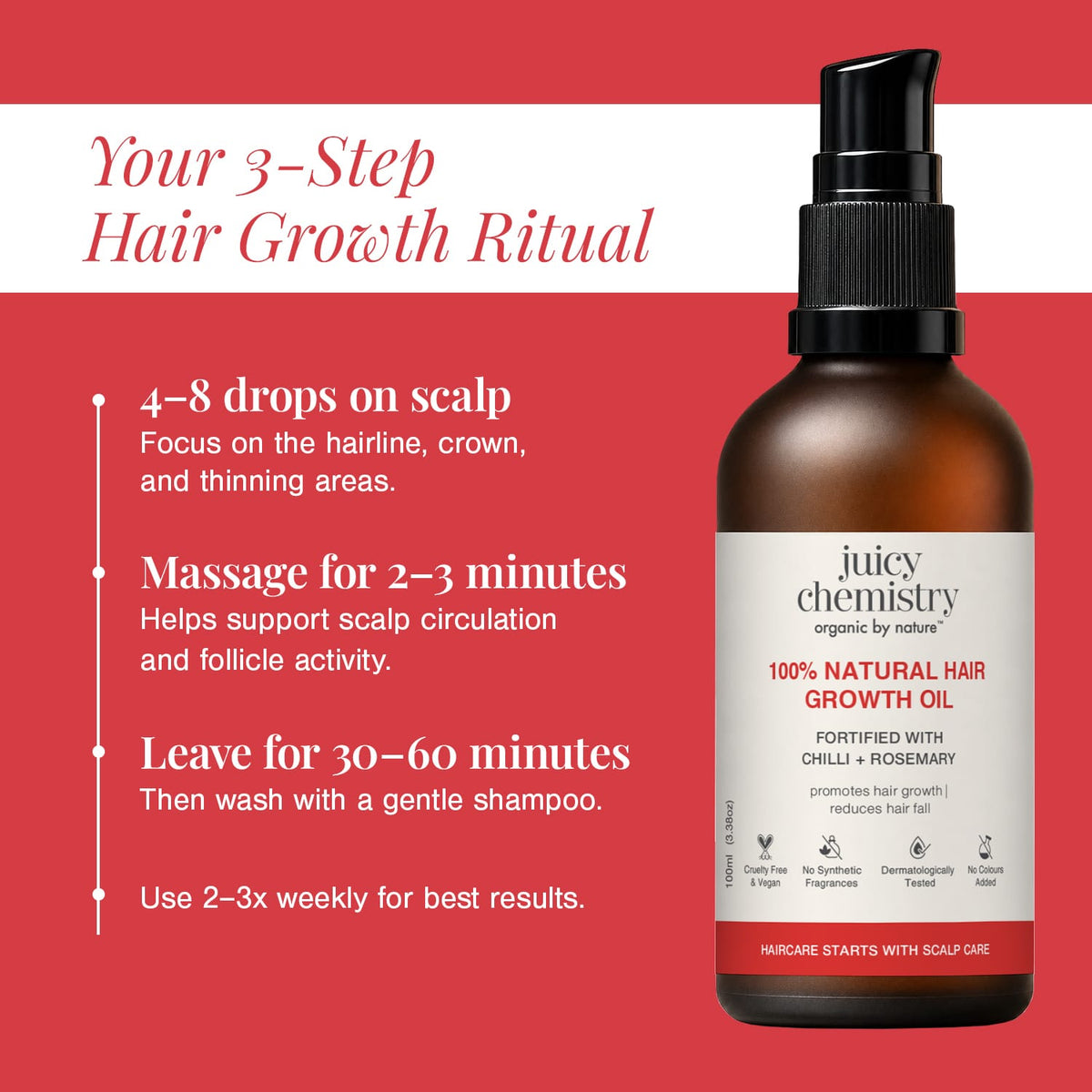 100% Natural Hair Growth Oil with Chilli + Rosemary, 100 ml