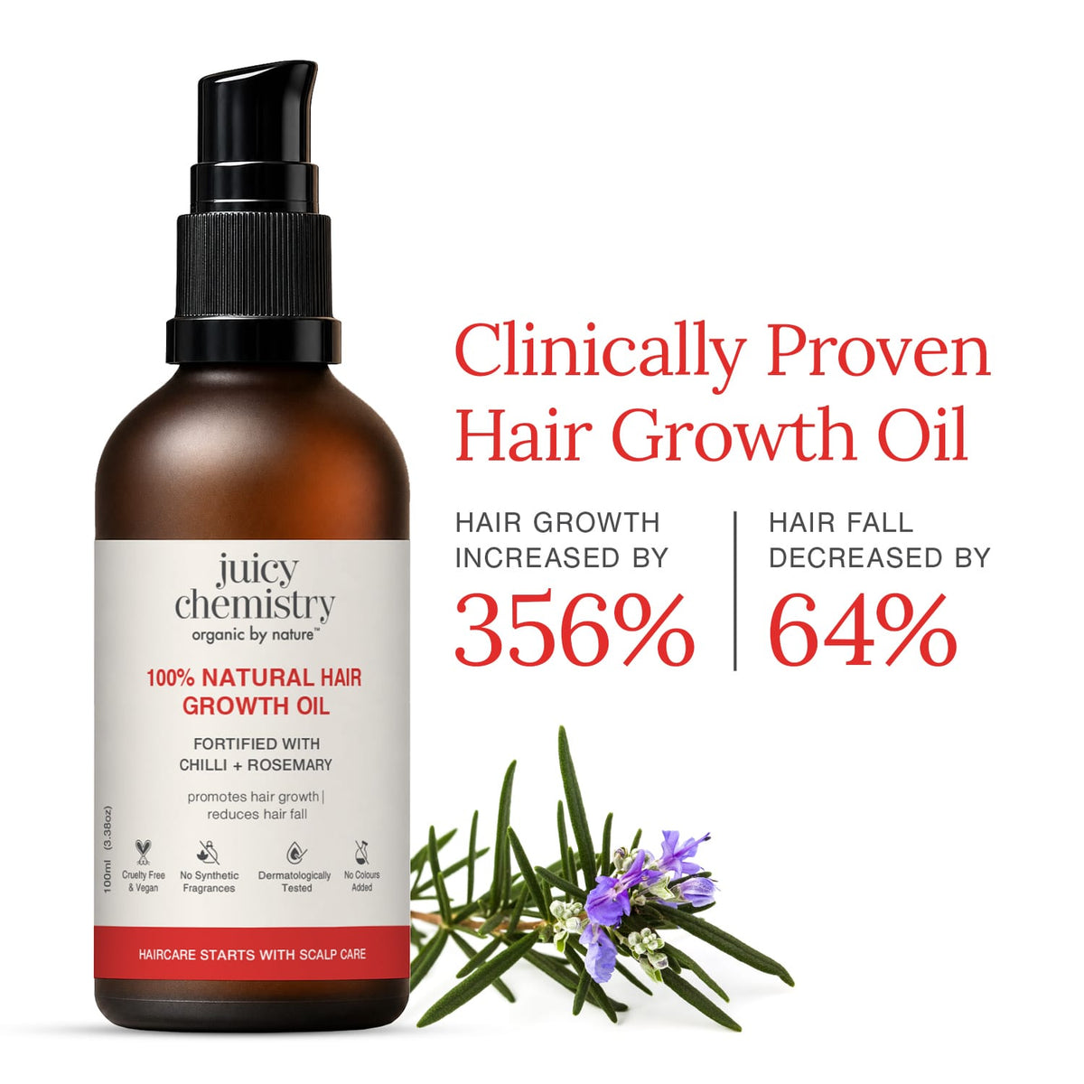 100% Natural Hair Growth Oil with Chilli + Rosemary, 100 ml