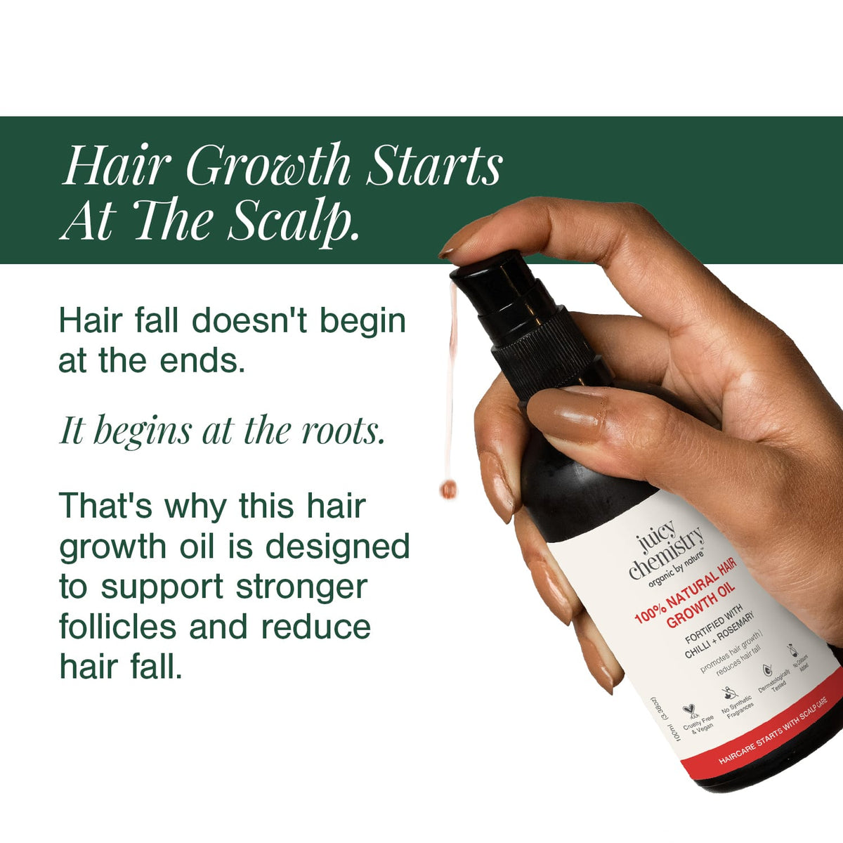 100% Natural Hair Growth Oil with Chilli + Rosemary, 100 ml
