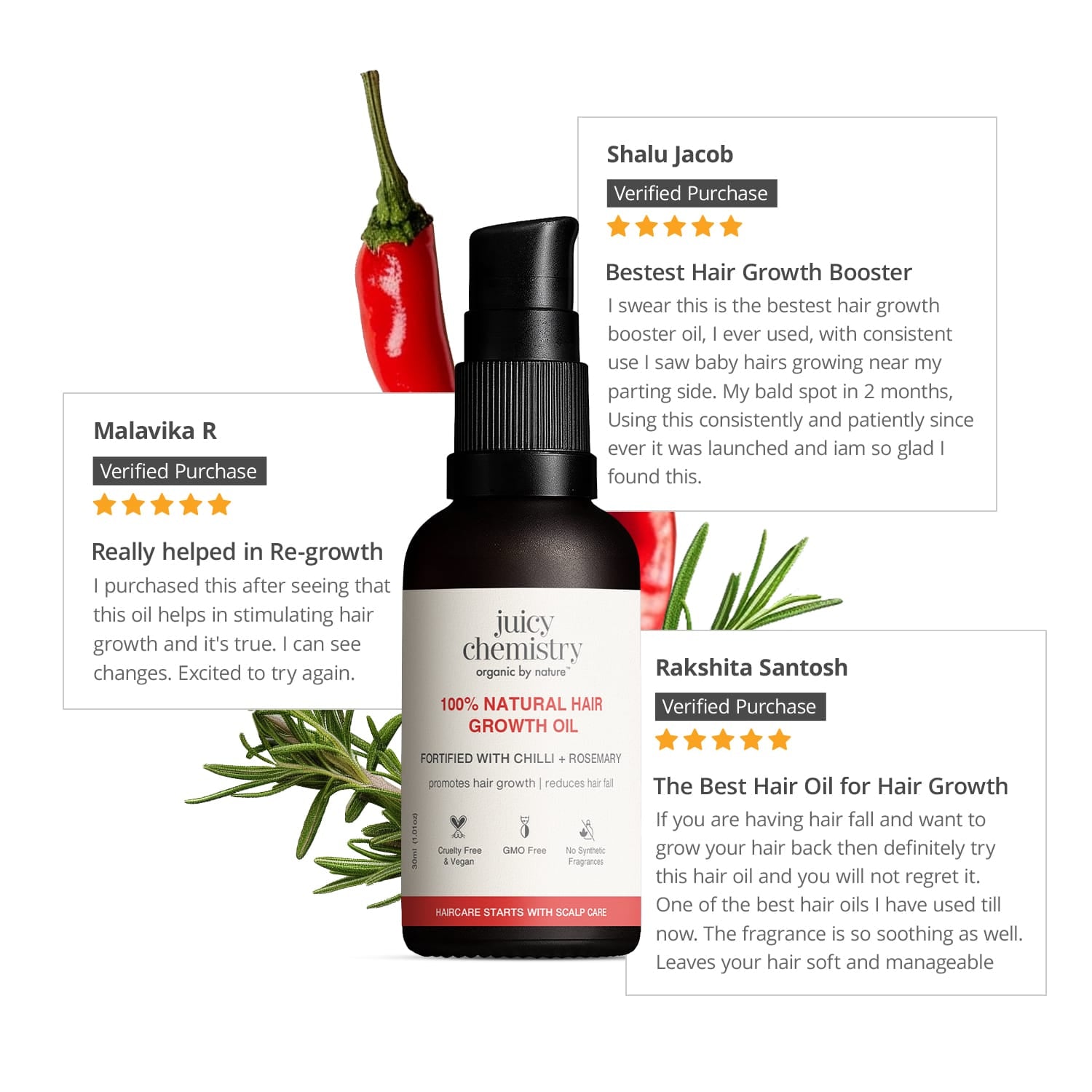 100% Natural Hair Growth Oil with Chilli + Rosemary