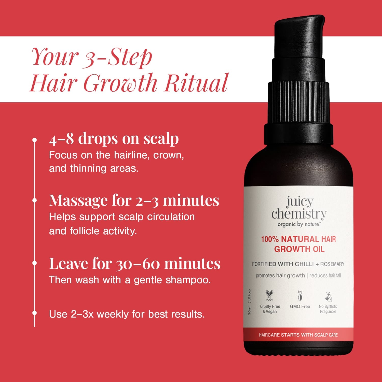 100% Natural Hair Growth Oil with Chilli + Rosemary