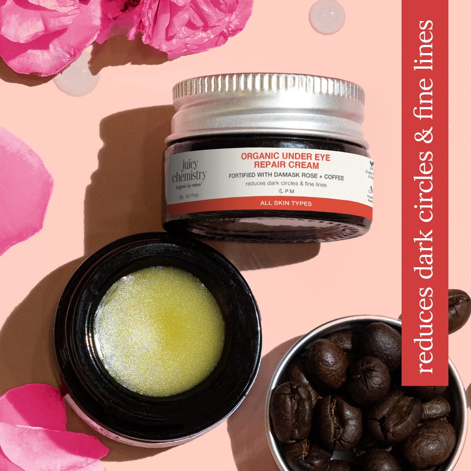 Organic Under Eye Repair Cream Fortified with Damask Rose + Coffee