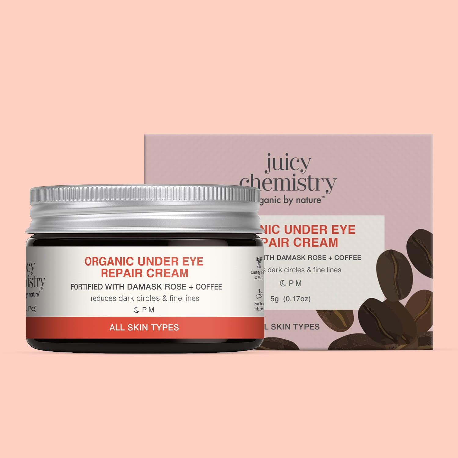 Organic Under Eye Repair Cream Fortified with Damask Rose + Coffee