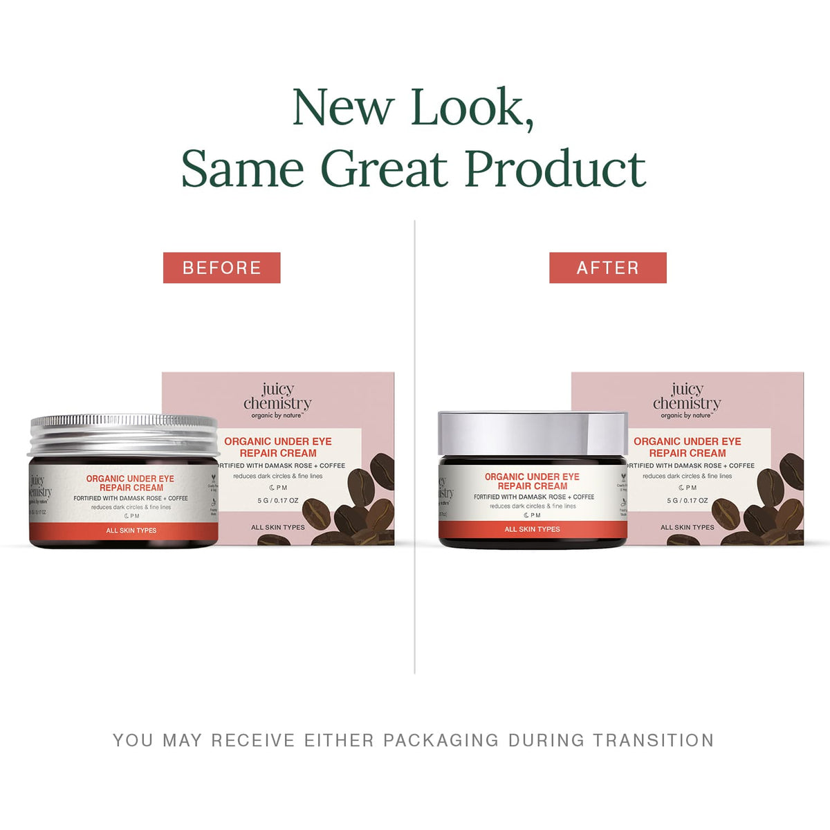 Organic Under Eye Repair Cream Fortified with Damask Rose + Coffee