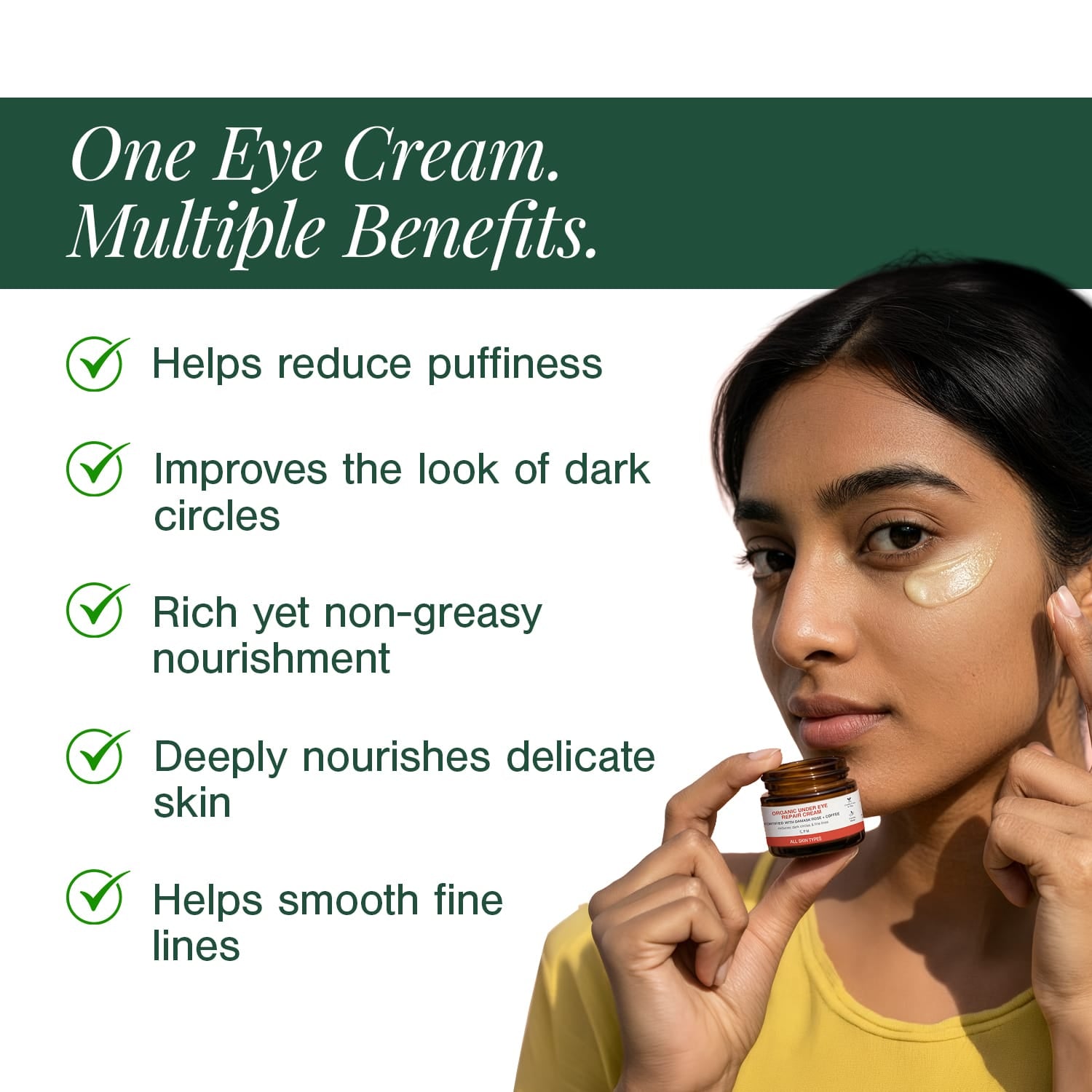 Organic Under Eye Repair Cream Fortified with Damask Rose + Coffee