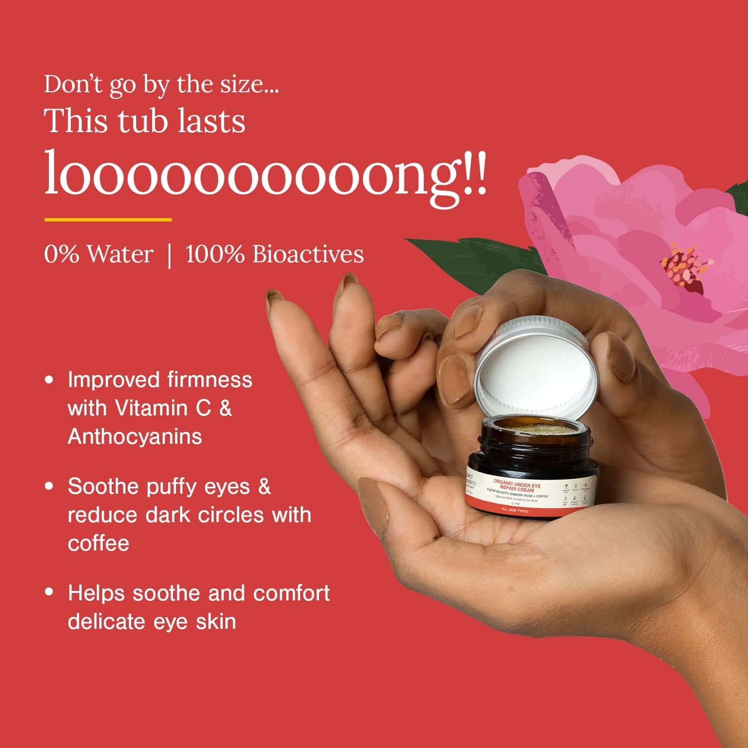 Organic Under Eye Repair Cream Fortified with Damask Rose + Coffee