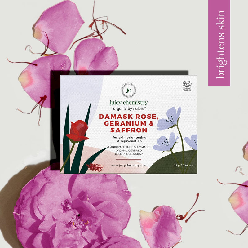 Damask Rose Geranium Saffron Organic Face Body Soap TrialSize