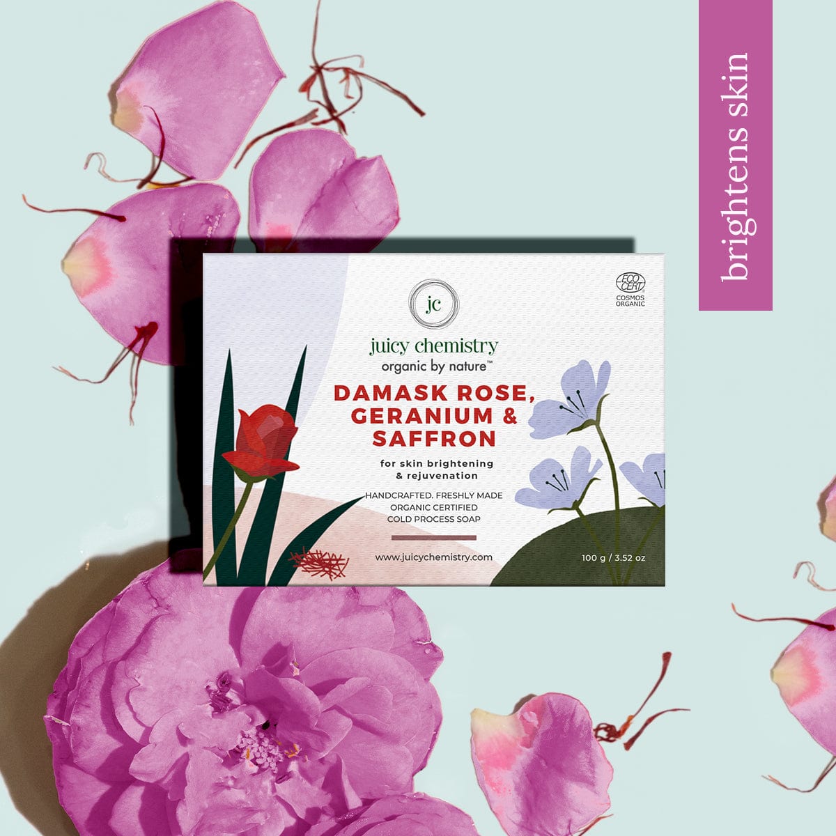 Damask Rose Geranium Saffron Organic Face Body Soap -  Main Product Image