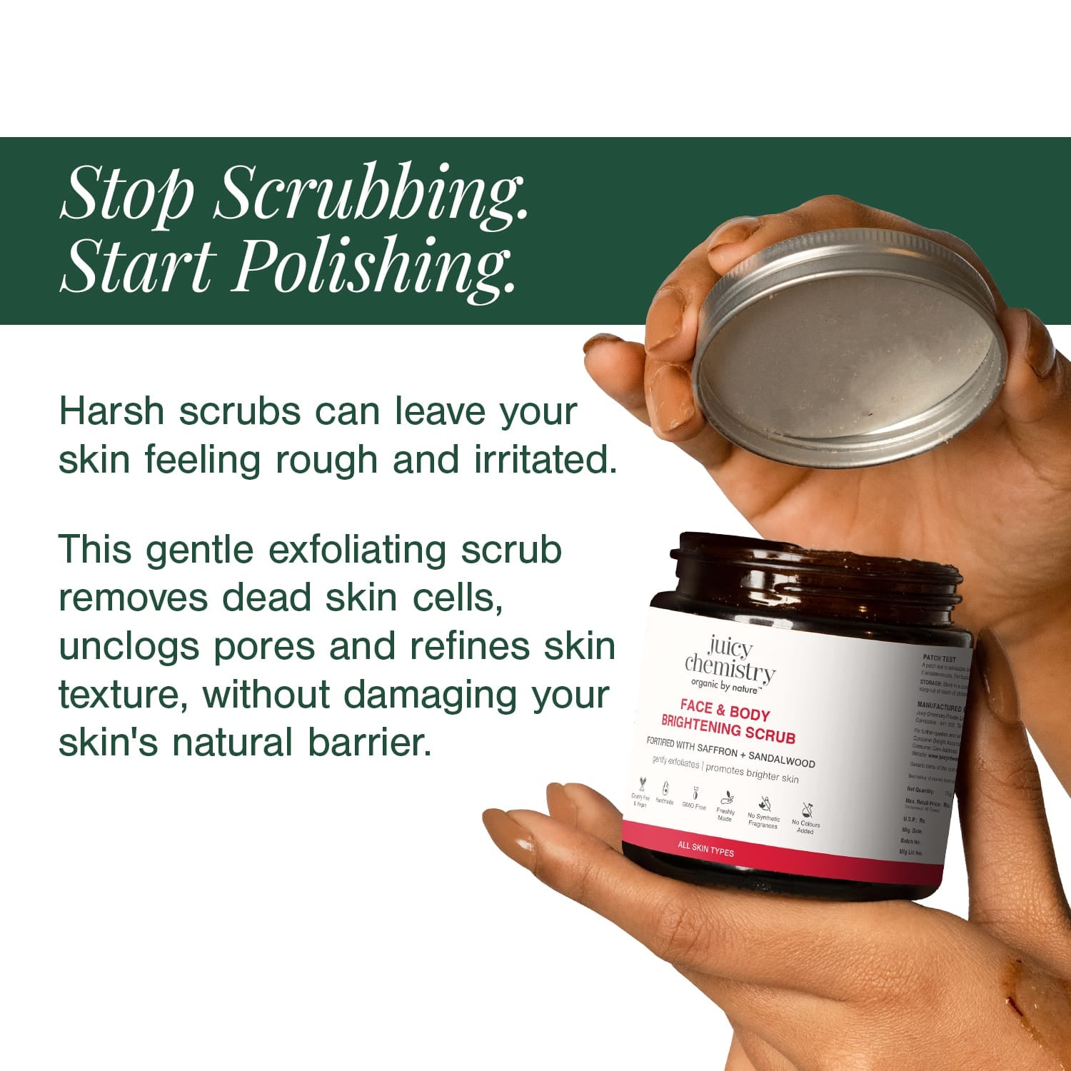Face & Body Brightening Scrub Fortified with Saffron + Sandalwood