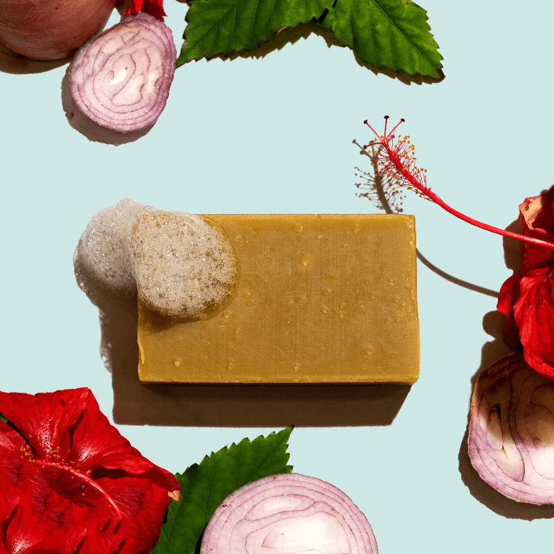 Hibiscus, Onion and Bhringaraj Organic Shampoo Bar - Product Showcase Backside