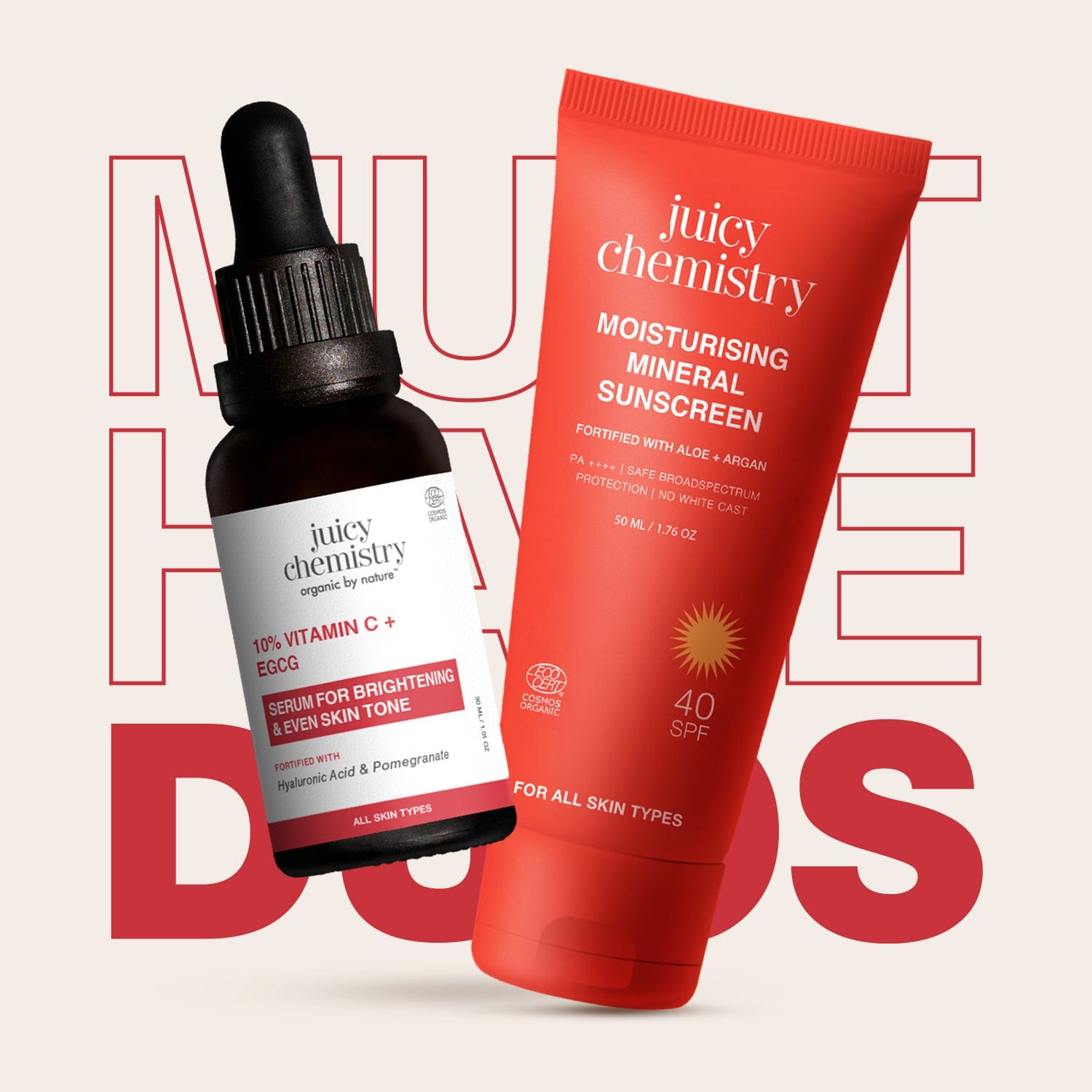 Moisturising Mineral Sunscreen, 50 ml 10% Vitamin C EGCG Face Seru