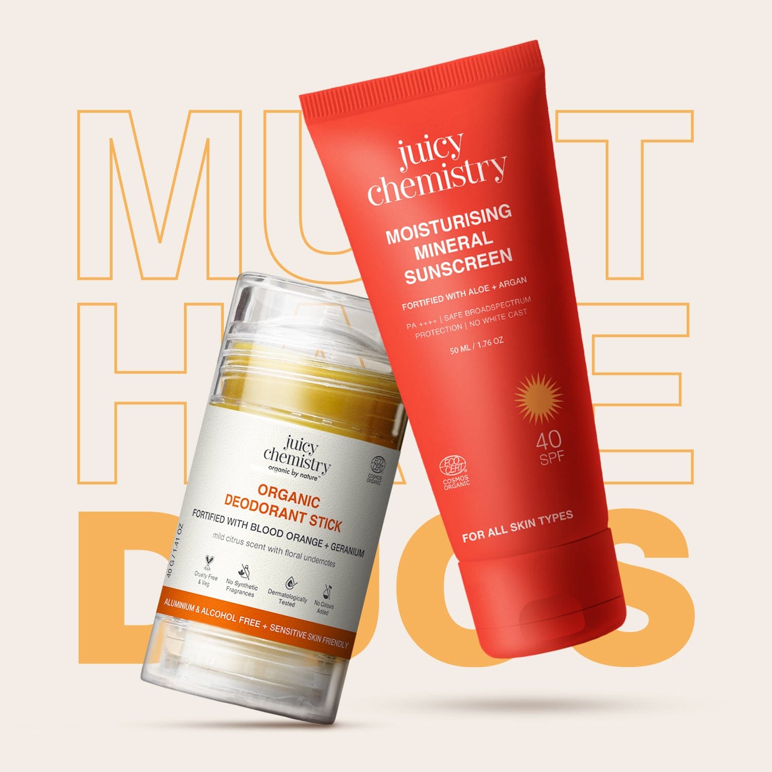 Moisturising Mineral Sunscreen, 50 ml & Blood Orange and Geranium Deodorant, 40 g