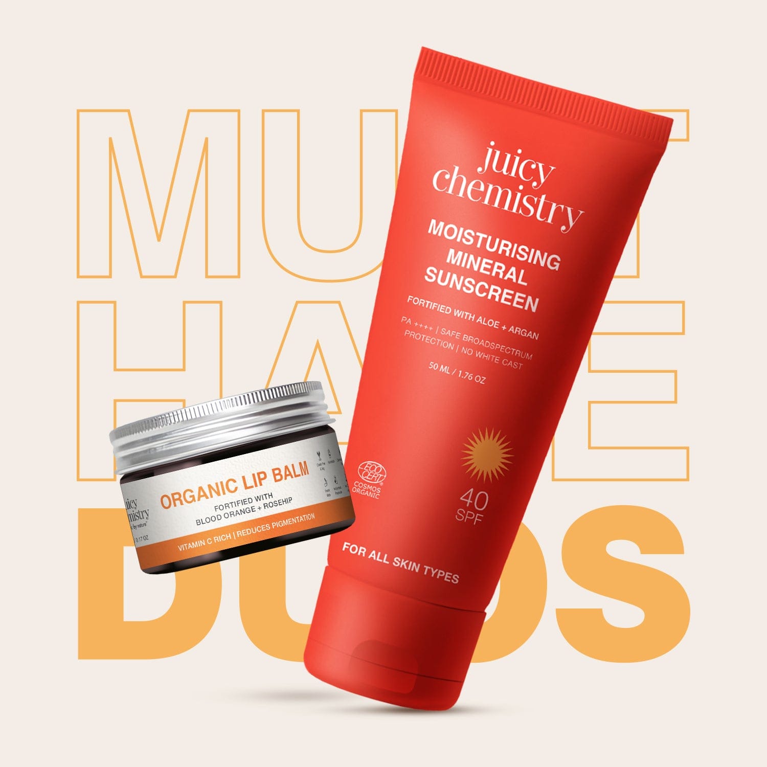 Moisturising Mineral Sunscreen, 50 ml & Blood Orange and Rosehip Lip Balm, 5 g