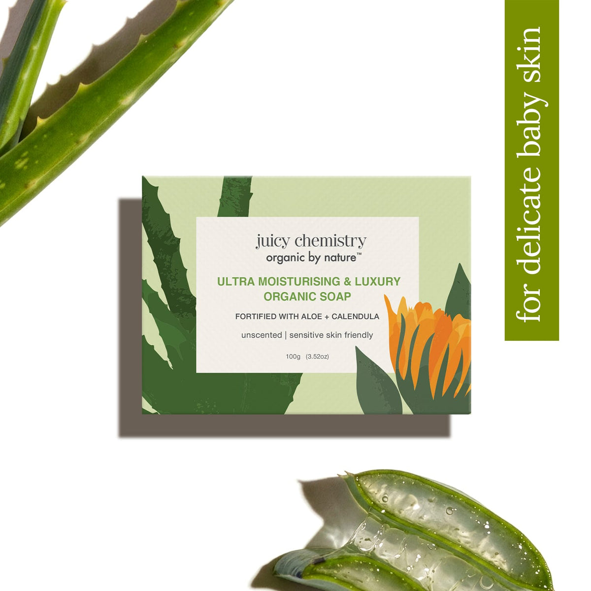 Ultra Moisturising & Luxury Organic Soap Fortified with Aloe + Calendula